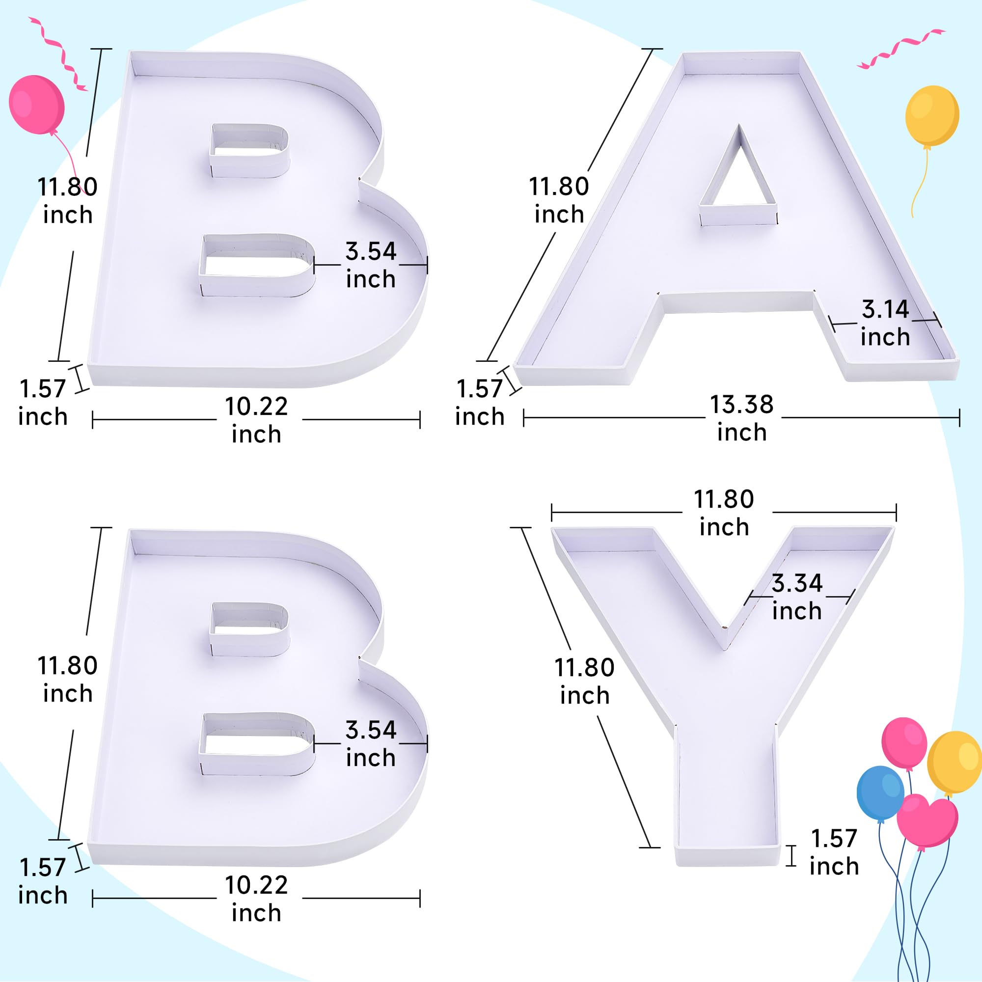 Baby Letter Boxes - Gender Reveal Party Decorations | Fillable Cardboard Letters for Charcuterie Boards & Baby Showers | Perfect for Nursery Decor, Birthday Celebrations & Wedding Displays