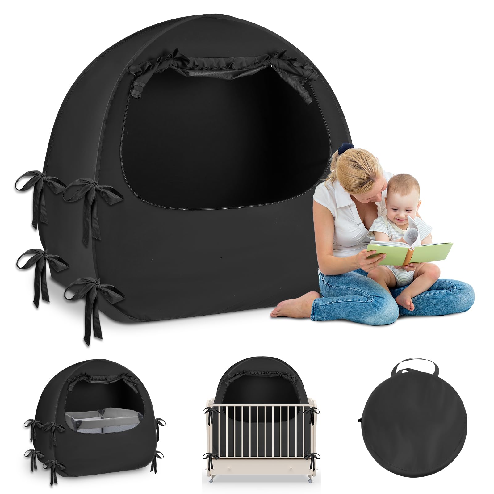 Blackout Crib Tent for Pack N Play - Portable Travel Crib Cover with Breathable Mesh & Safe Bottom Design - Blocks 70% Light for Better Baby Sleep - Ideal for Travel, Daycare & Home Use