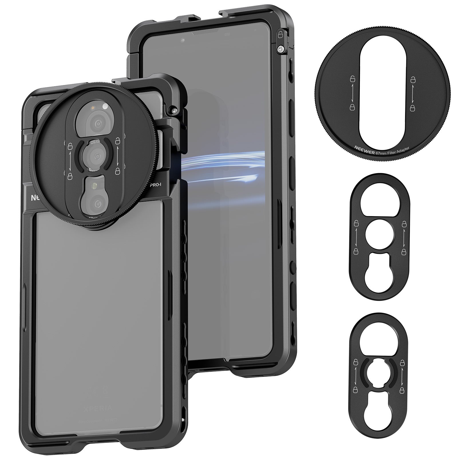 NEEWER PA086/PA087 Smartphone Cage Mount for Sony Xperia PRO I & Xperia 1 V - Durable Aluminum Alloy Phone Rig with Cold Shoe Mount & 1/4