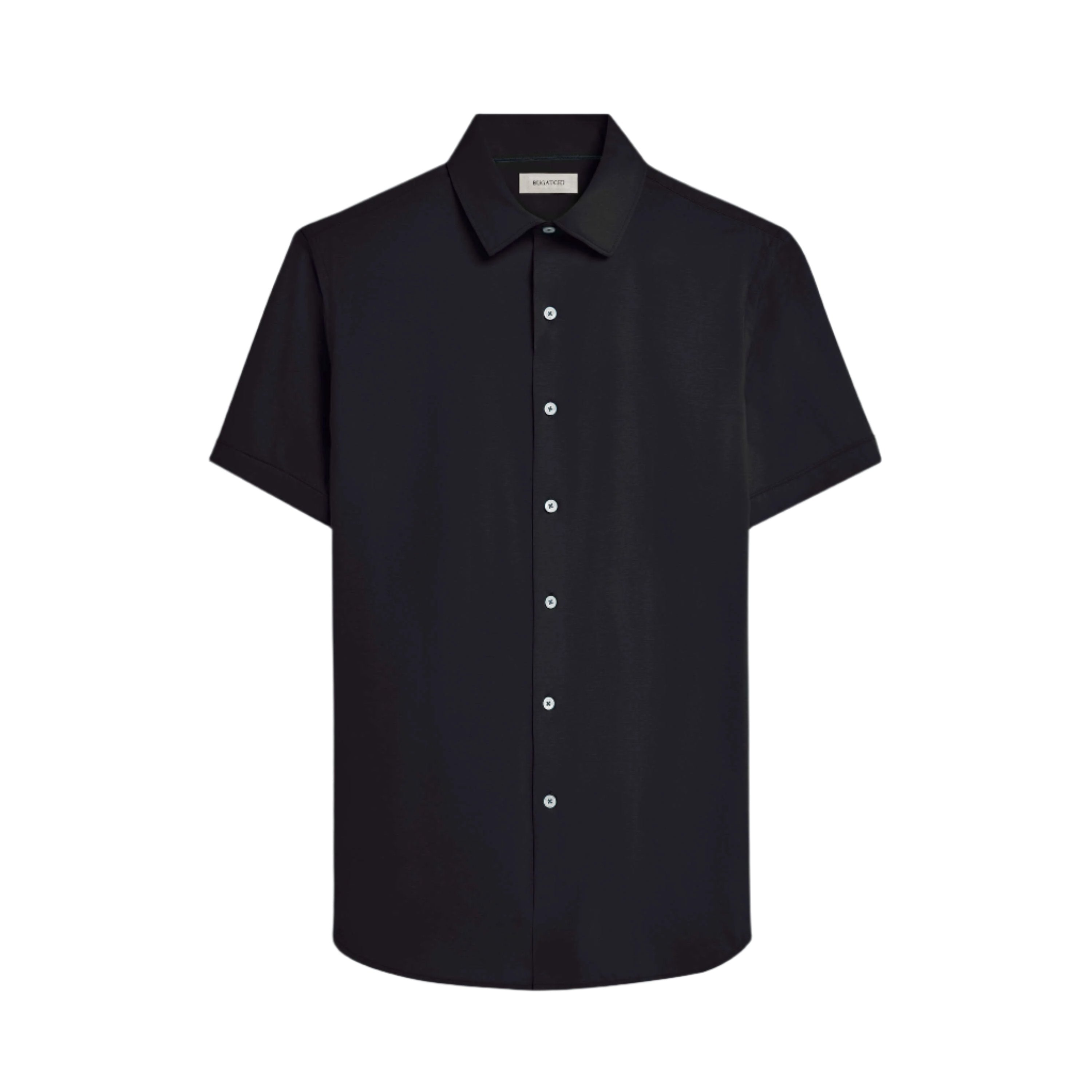 Bugatchi Ooohcotton Miles Short Sleeve Sport Shirt for Men - Breathable Black Performance Shirt for Golf, Tennis & Casual Wear