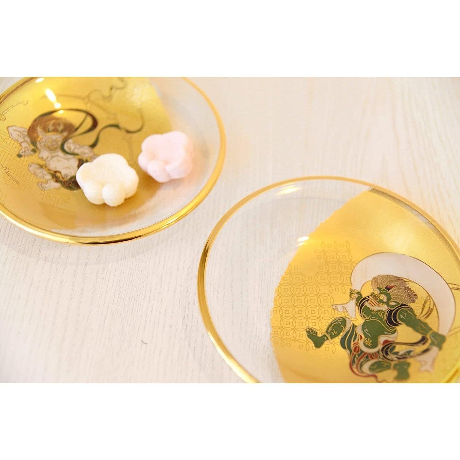 Aderia Fujin Raijin Small Glass Plate Set - Japanese Style Glassware Dish Collection S 6229 - Perfect for Sushi, Desserts & Home Decor