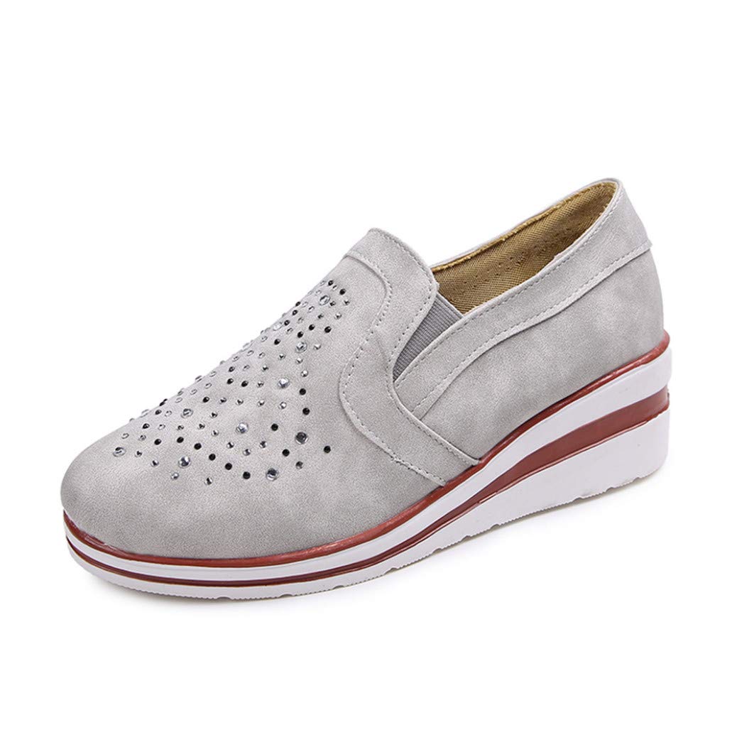 Women's Casual Slip-On Wedge Sneakers - Comfortable Rhinestone Loafers with Breathable Round Toe | Perfect for Work, Travel & Everyday Wear