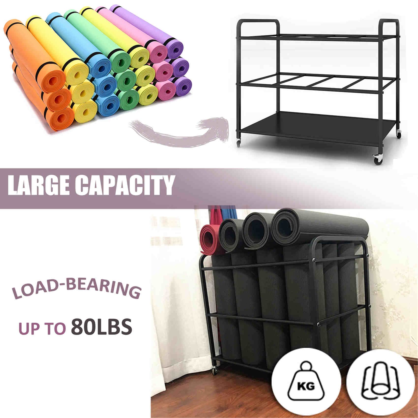 Portable Yoga Mat Storage Rack with Wheels - Home Gym Organizer for Yoga Mats, Dumbbells, Kettlebells & Fitness Equipment - Perfect for Yoga Studios, Home Workouts & Exercise Room Organization