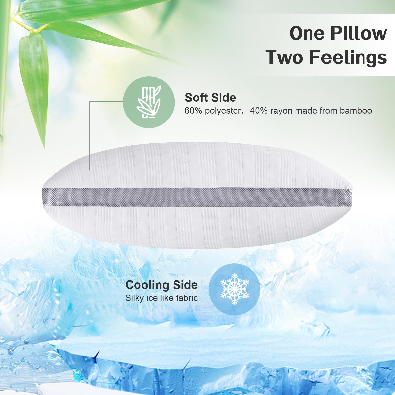 MoeFlaw Cooling Standard Size Pillow - Shredded Memory Foam Bed Pillow for Back & Side Sleepers, Adjustable Support with Washable Removable Cover - Perfect for Hot Sleepers & Neck Pain Relief