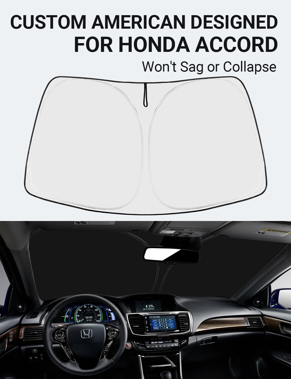 Proadsy 2025 Upgraded Foldable Car Windshield Sun Shade - Custom Fit for 2014-2017 Honda Accord Sedan (LX/Sport/EX/EX-L/Touring) | UV Protection & Heat Shield | Perfect for Summer Parking & Road Trips