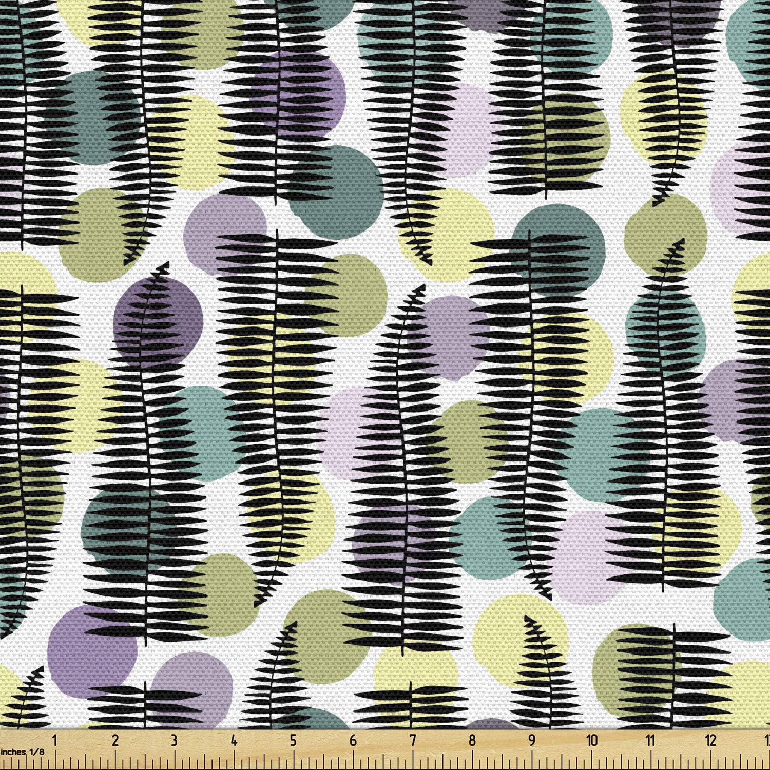 Ambesonne Leaves Fabric by The Yard - Ornate Polka Dot Monochrome Tropical Foliage Print - 10 Yards Upholstery & Home Decor Fabric for Sofa, Curtains, Pillows - Multicolor Decorative Material for Living Room, Bedroom, Nursery