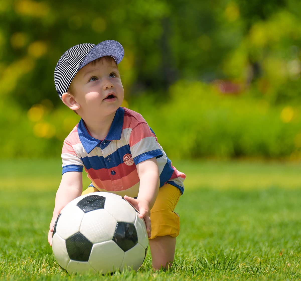Baby Baseball Cap - Striped Sun Hat with Letter Design for Boys & Girls | UPF Sun Protection for Outdoor Play, Beach & Summer Activities