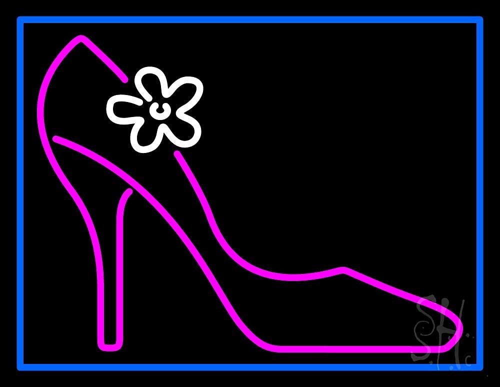 Blue Border LED Neon High Heels Sign - 15x19 Inches with Dimmer, Black Square Acrylic Backing - Bright Premium Indoor Store Decor for Boutiques, Shoe Stores & Retail Shop Fronts - Perfect for Window Displays, Wall Art & Fashion Branding