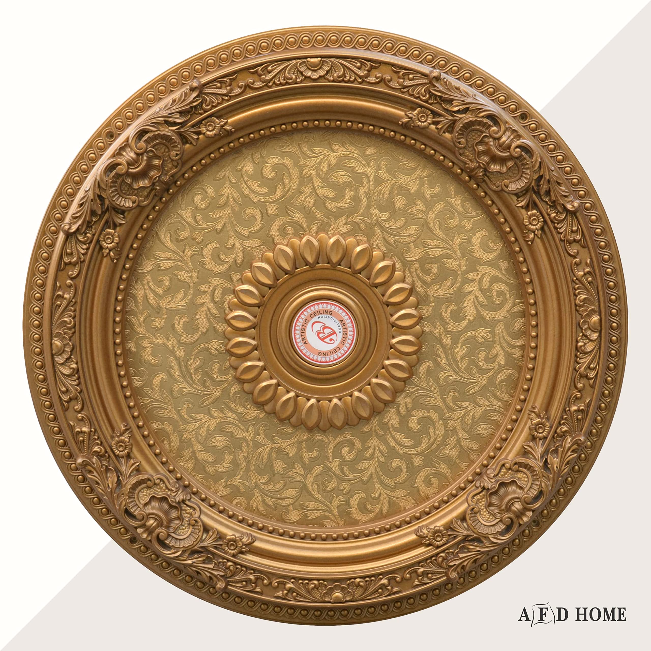 36 Inch Golden Leaf Chandelier Ceiling Medallion - Elegant Fan Medallion for Dining Room, Living Room & Bedroom Lighting Decor