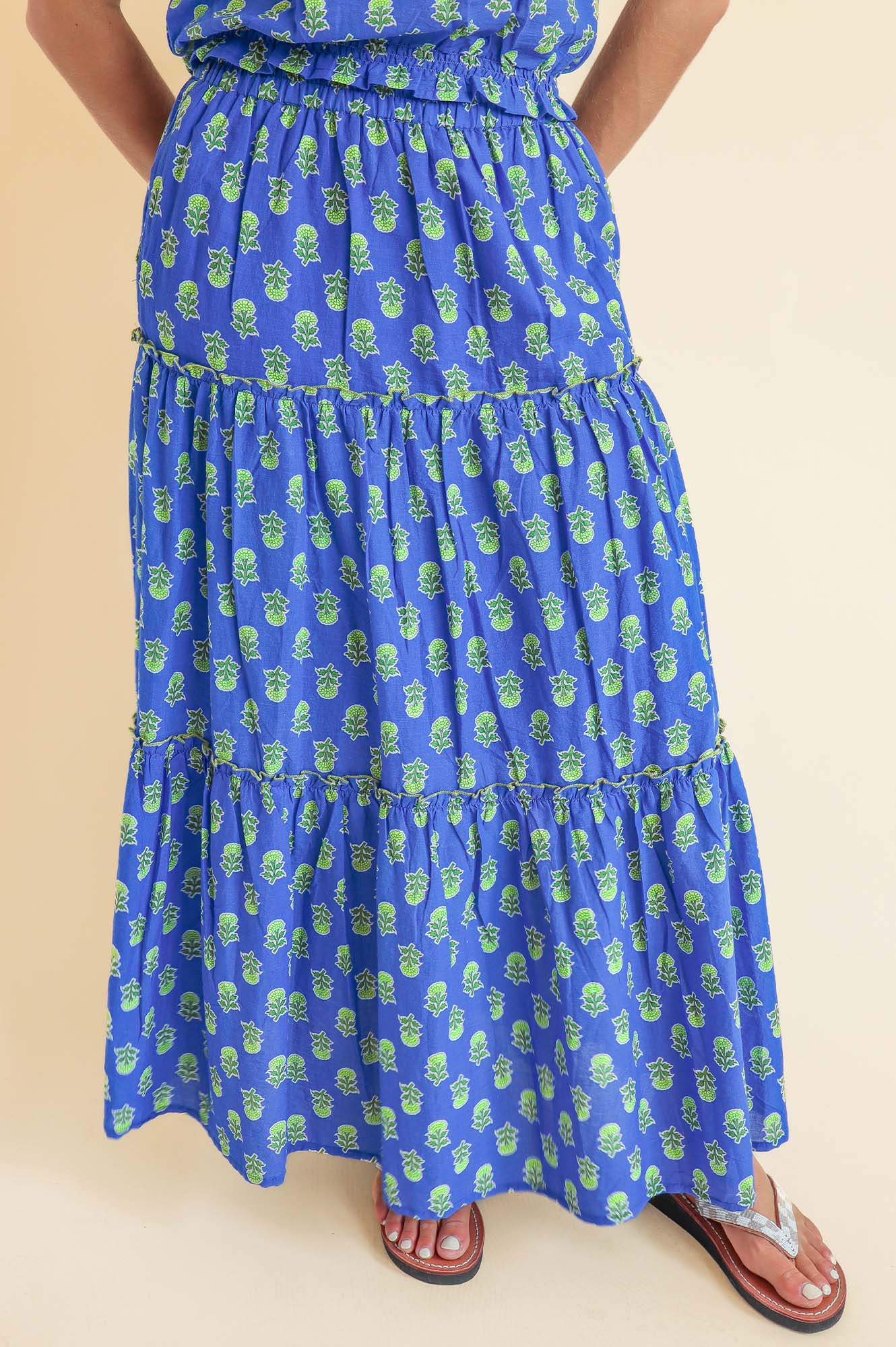 Bea Printed Organic Cotton Skirt | Odisha Blue/Green | Women's Boho Summer Skirt | Eco-Friendly Fashion | Perfect for Beach, Vacations & Casual Outings