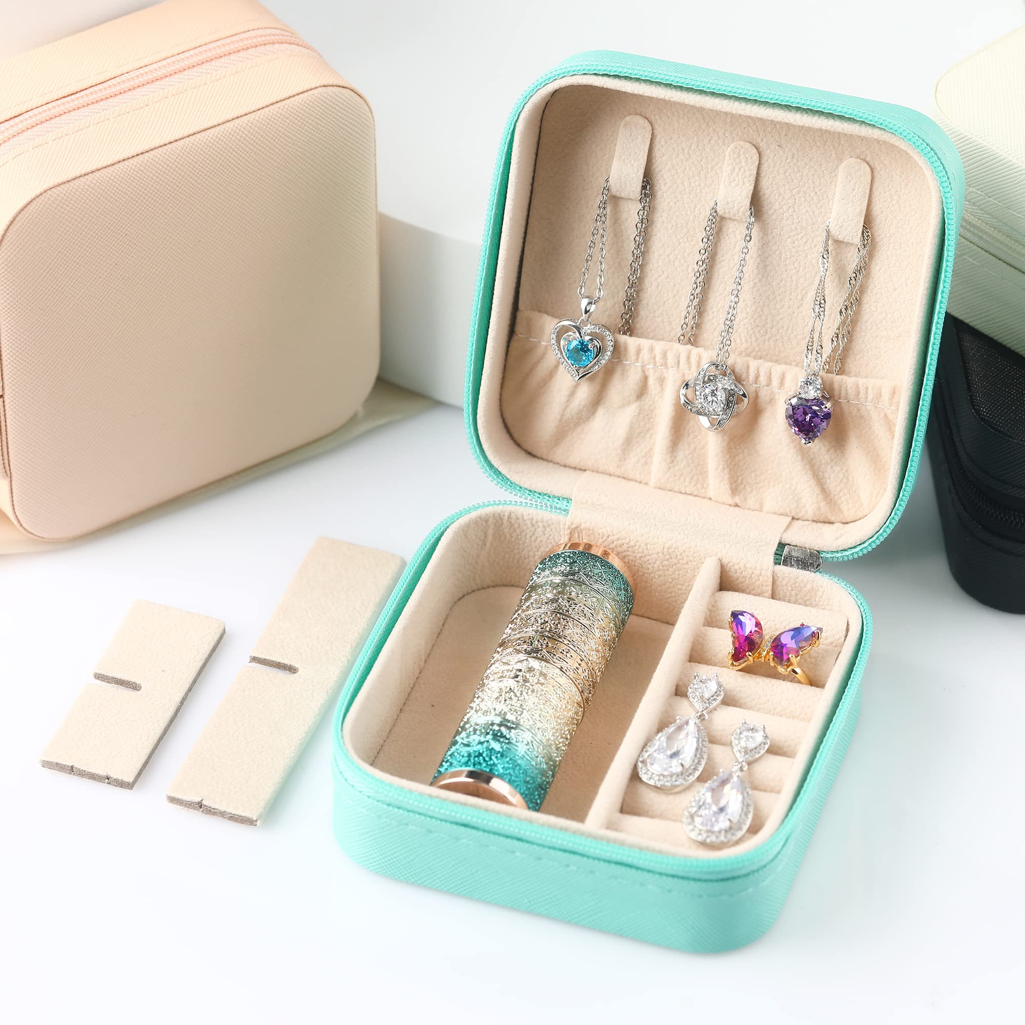 Divani Small Leather Jewelry Box - Portable Travel Jewelry Organizer for Women | Mini Jewelry Storage Case for Earrings, Rings, Necklaces & Bracelets | Perfect for Travel, Gifts & Daily Organization - Blue