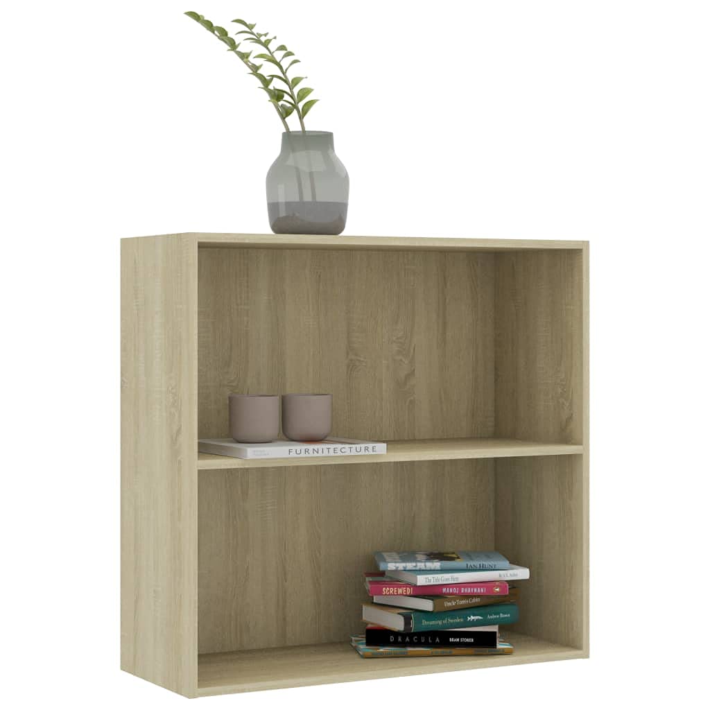 2-Tier Open Bookcase with Adjustable Shelves - Modern Freestanding Book Shelf for Display & Storage - Sonoma Oak Finish 31.5