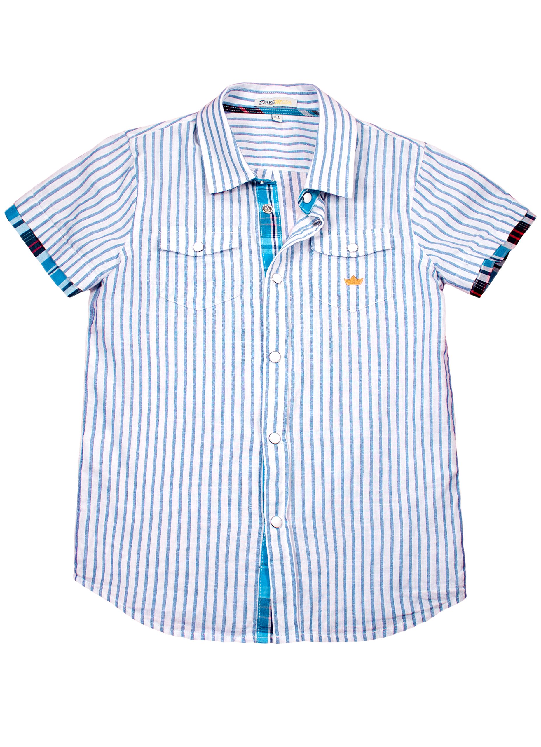 Boys' Linen Blend Short Sleeve Dress Shirt - Blue Striped Casual Top for School, Parties & Summer Outfits