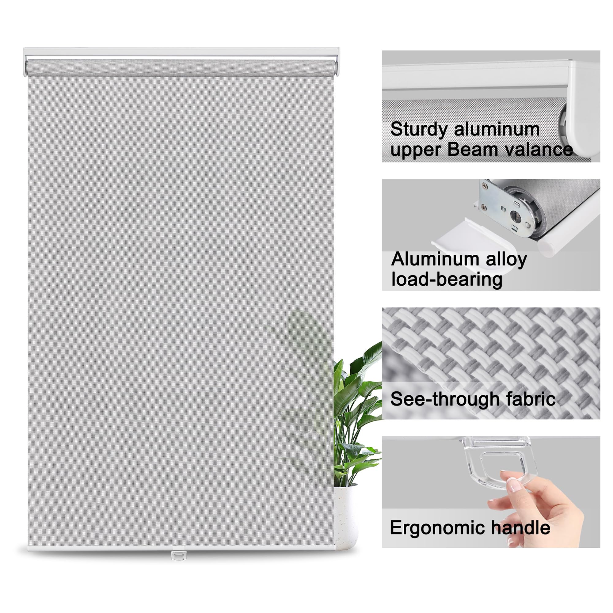 Cordless Solar Roller Shades - 5% Openness, UV Protection for Home & Office (60W x 56H)