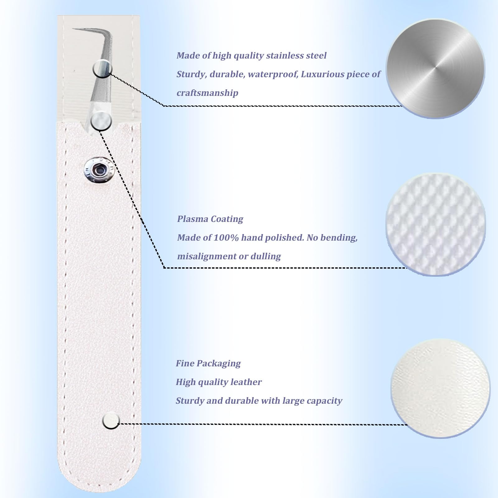 Professional Fiber Tip Lash Tweezers for Eyelash Extensions - Japanese Steel Precision Tweezers for Women (90 Degree, White) - Perfect for Salon Professionals & DIY Lash Artists at Home