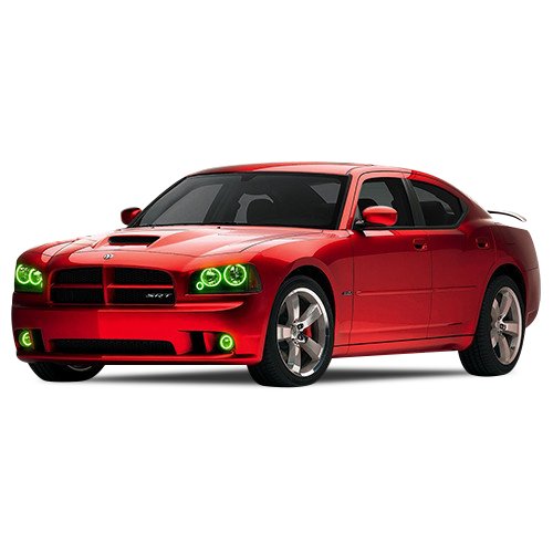 Flashtech Bright Green LED Halo Ring Headlight & Fog Light Kit for 2005-2010 Dodge Charger - High Visibility DRL & Night Driving Safety Accessories