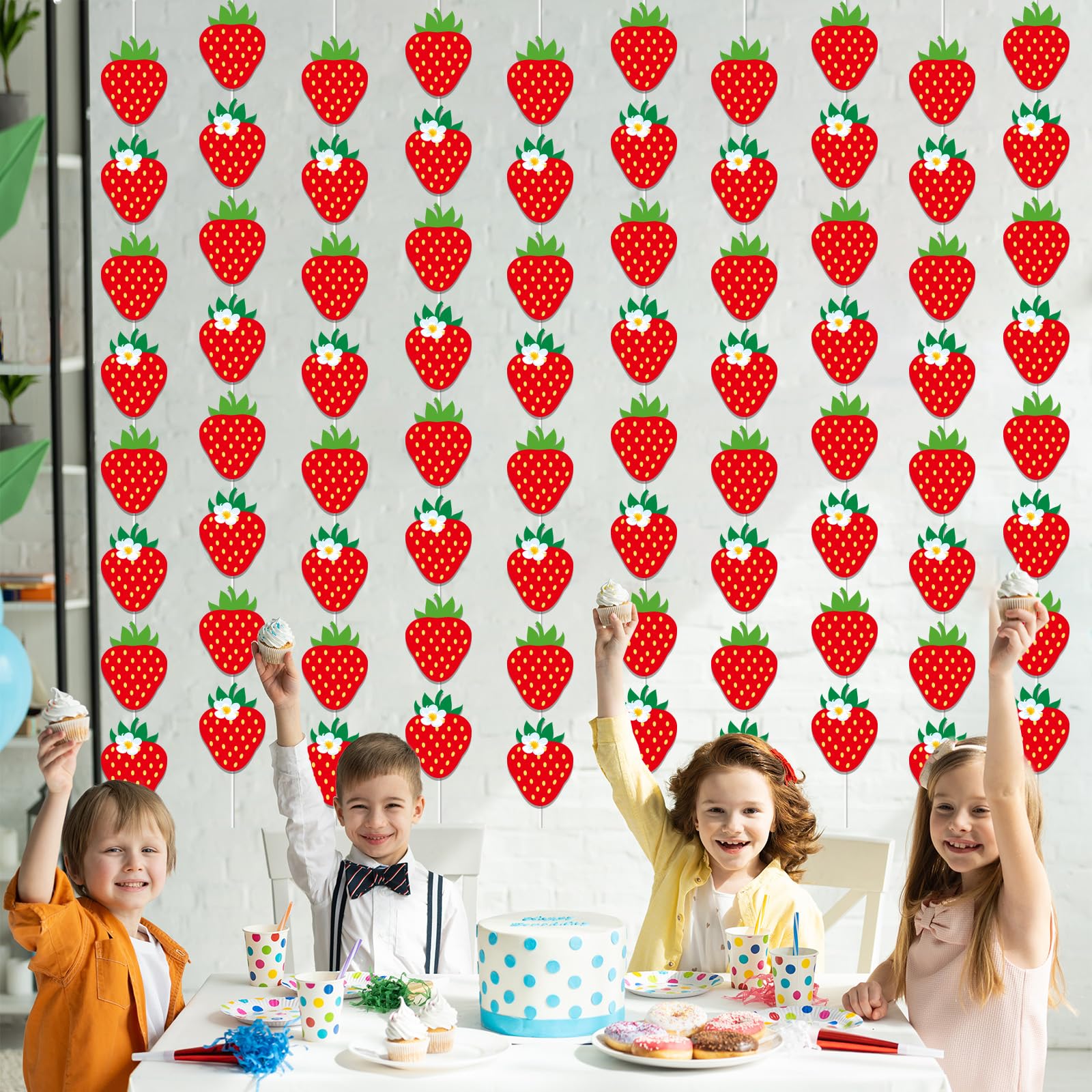 12 PCS Strawberry Party Banner Kit - Strawberry Birthday Decorations & Hanging Garland for Baby Shower, First Birthday, Berry Themed Parties - Perfect for Indoor/Outdoor Celebrations