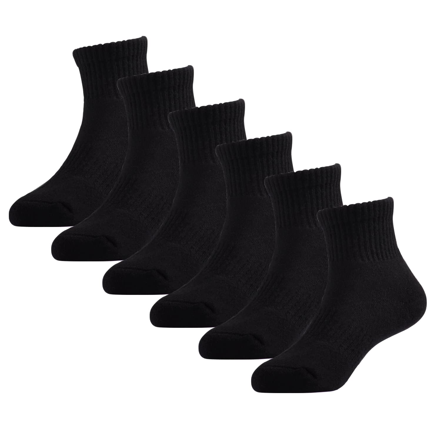 Marchare Boys & Girls Athletic Running Socks - 6 Pack Cushioned Crew Socks for Kids (Black/White/Grey) | Thick Cotton Comfort for Sports & Daily Wear | Perfect for School, Play & Outdoor Activities