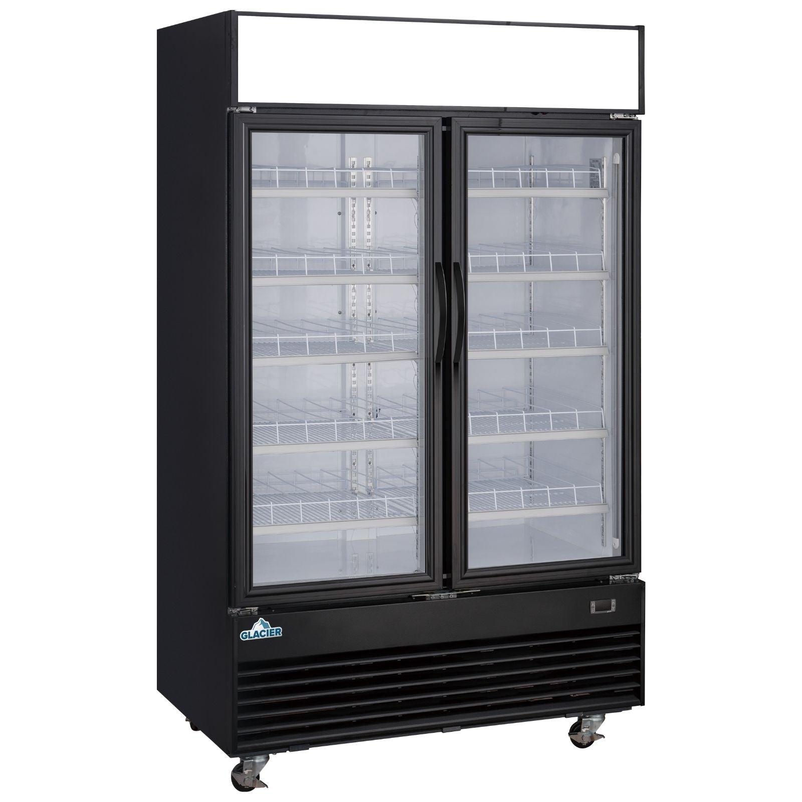 Glacier 47.5 Inch Commercial Merchandiser Refrigerator - 2 Glass Swing Doors, Black Exterior - Perfect for Convenience Stores, Supermarkets & Restaurants