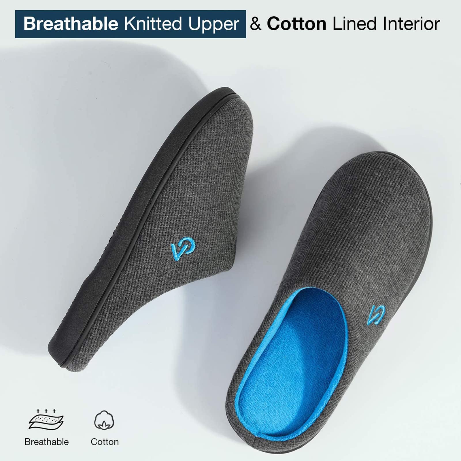 VeraCosy Men's Two-Tone Memory Foam Slippers - Indoor/Outdoor Comfort with Durable Rubber Sole - Perfect for Home, Office & Travel Use