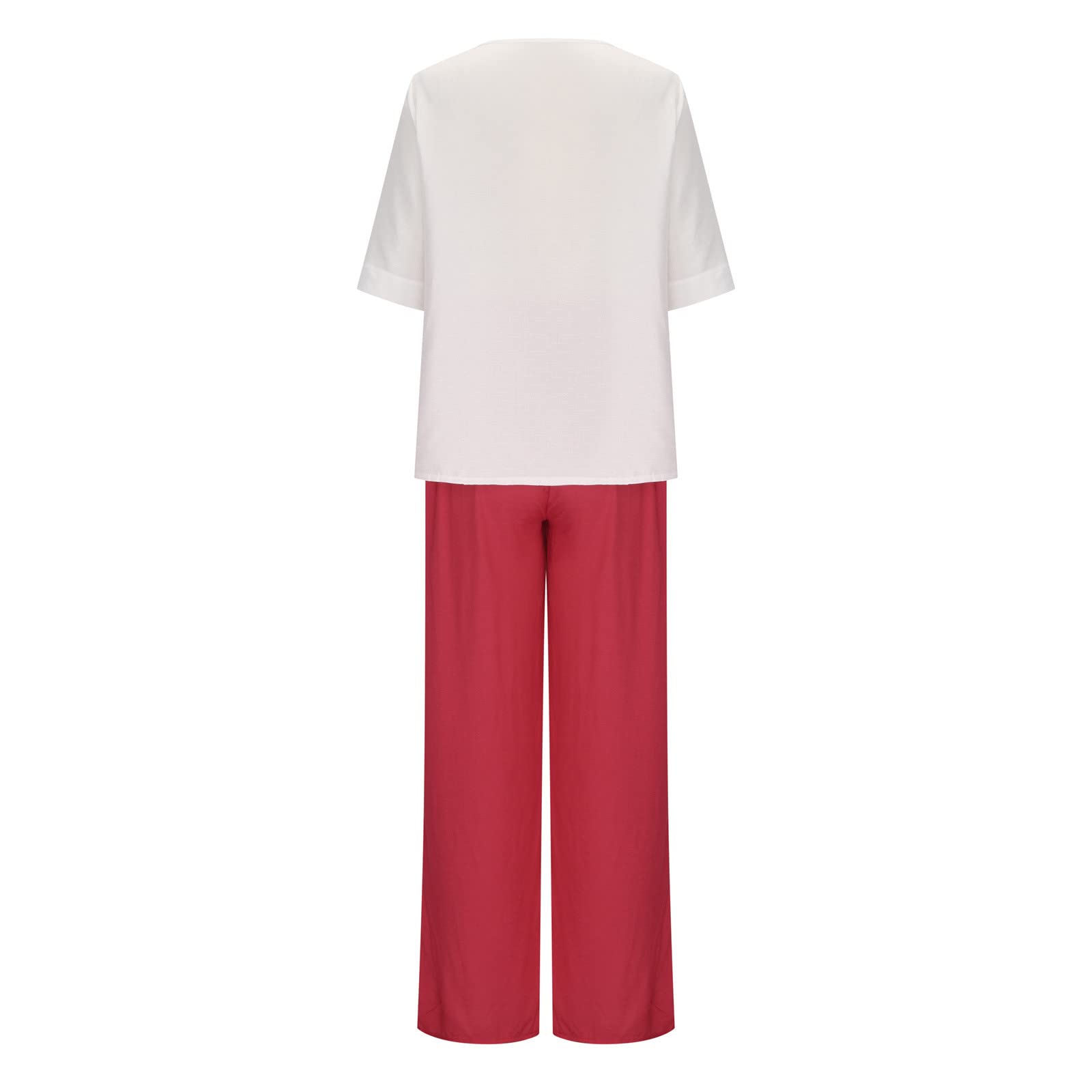 Women's Summer Linen Lounge Set - 2 Piece Outfit with Half Sleeve T-Shirt & Cotton Linen Pants | Plus Size Vacation Wear for Beach, Travel & Relaxation