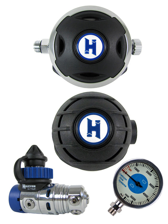 Halcyon H75P DIN Regulator Set with Halo Second Stage & Aura Octopus - Includes FREE Thermo Gauge | Scuba Diving Gear for Professional & Recreational Divers