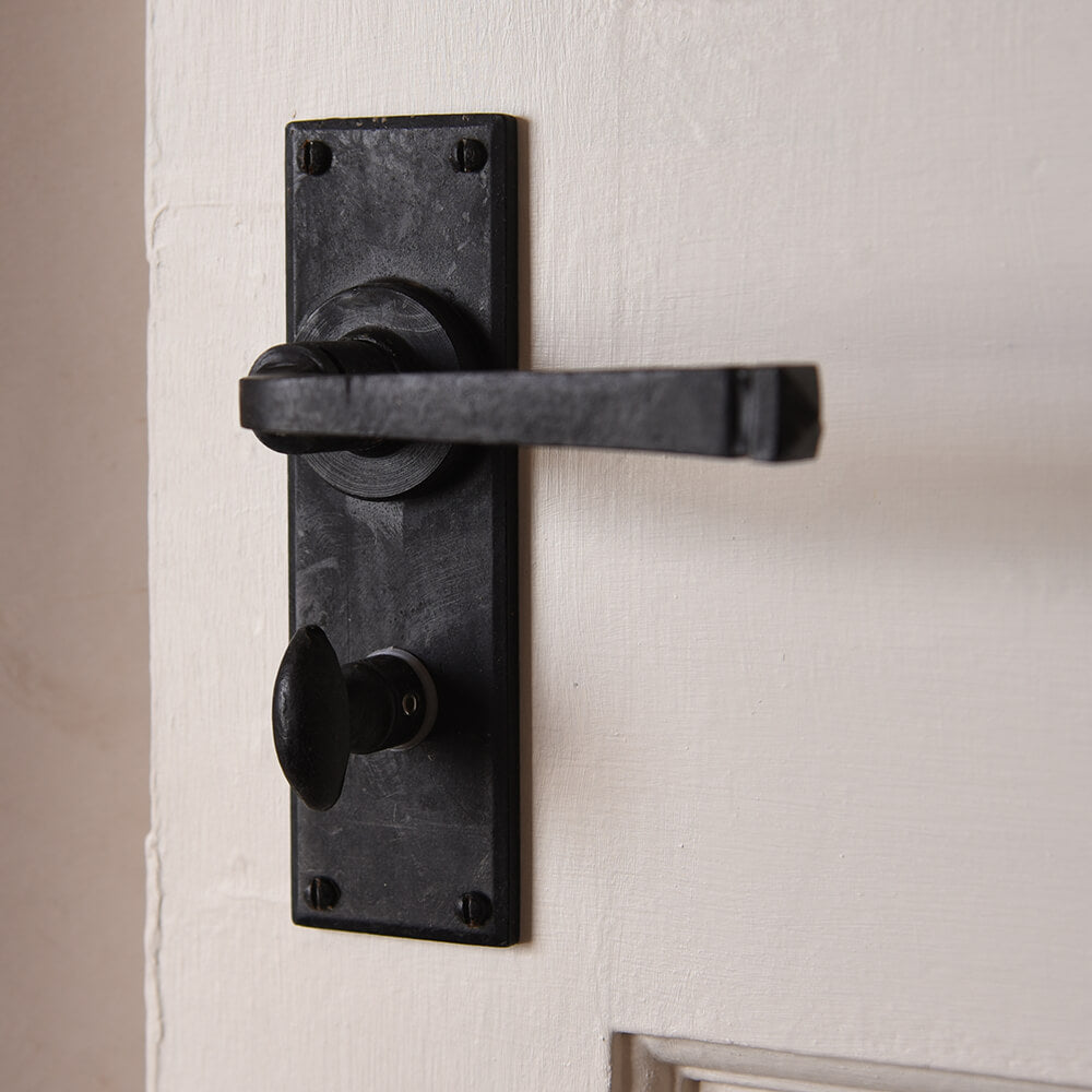 Black Beeswax Avon Exterior Door Lever Handles with Bathroom Privacy Lock - Durable Brass Hardware for Home Entry Doors, Bathrooms & Bedrooms