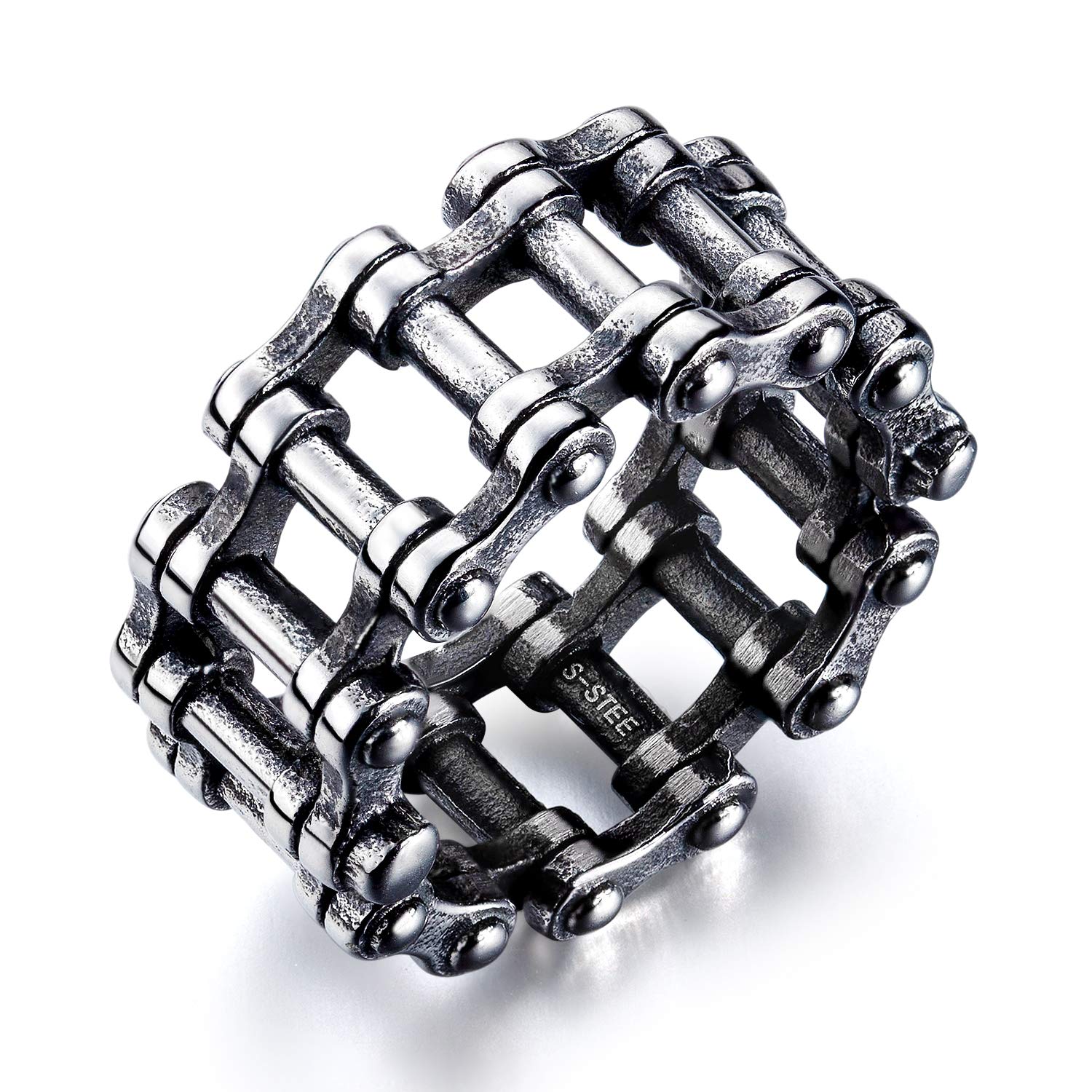 Vintage Motorcycle Biker Ring for Men - Stainless Steel Antique Silver Band, Hip Hop Punk Style, Perfect for Bikers, Cyclists, and Fashion Enthusiasts - Great for Everyday Wear, Gifts, and Special Occasions