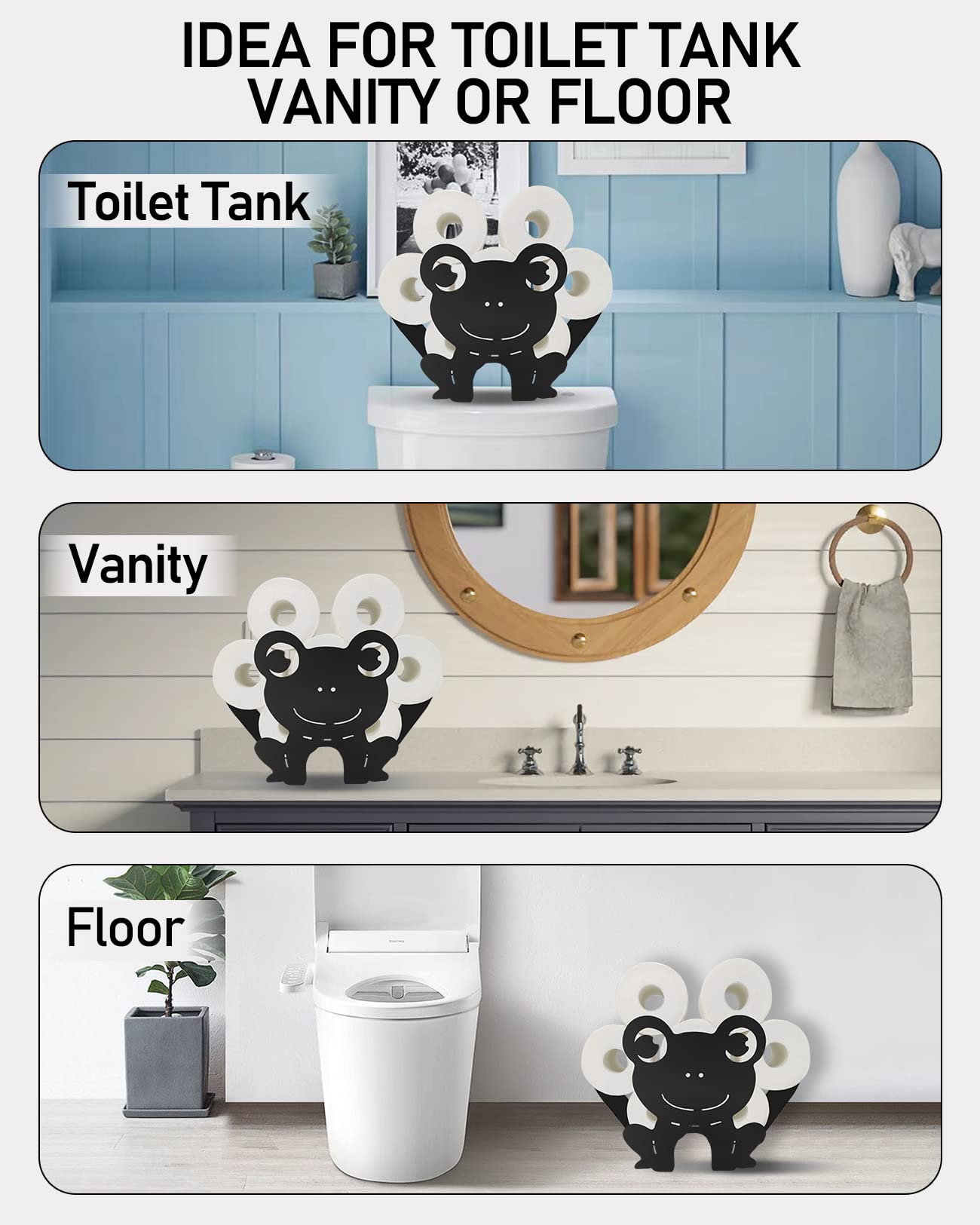 Funny Frog Toilet Paper Holder Stand - Metal Bathroom Tissue Storage with 8 Roll Capacity - Animal Black Toilet Paper Basket for Home, Kitchen & Bathroom Decor - Perfect for Frog-Themed Bathrooms and Unique Home Accessories