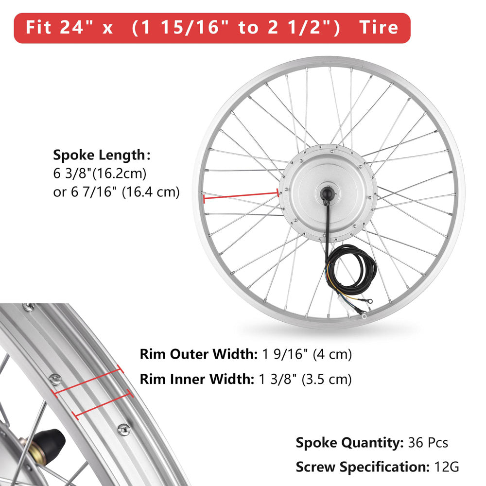 36V 750W Front Wheel Electric Bike Conversion Kit - 24 Inch E-Bike Motor for Commuting & Off-Road Cycling | TheLAShop