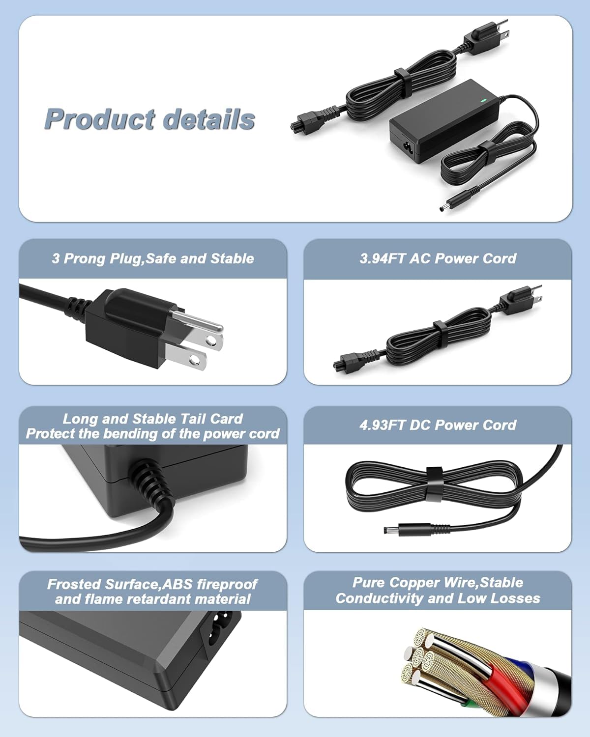65W Power Adapter Replacement for Dell Docking Station D3100 D1000 - Compatible with Ultra HD/4K Triple Display Docks 5M48M 452-BBPG 5RR7X - Perfect for Home Office & Multi-Monitor Workstations