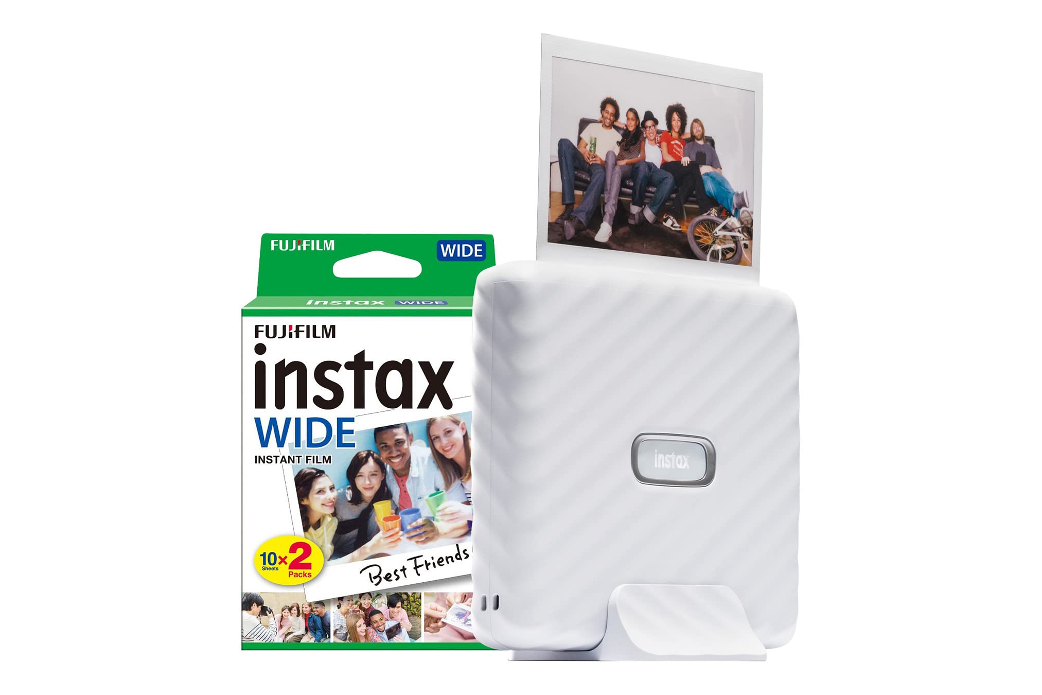 Fujifilm Instax Link Wide Instant Photo Printer with 20 Sheets of Film - Ash White | Print Polaroid-Style Photos for Parties, Travel & Scrapbooking