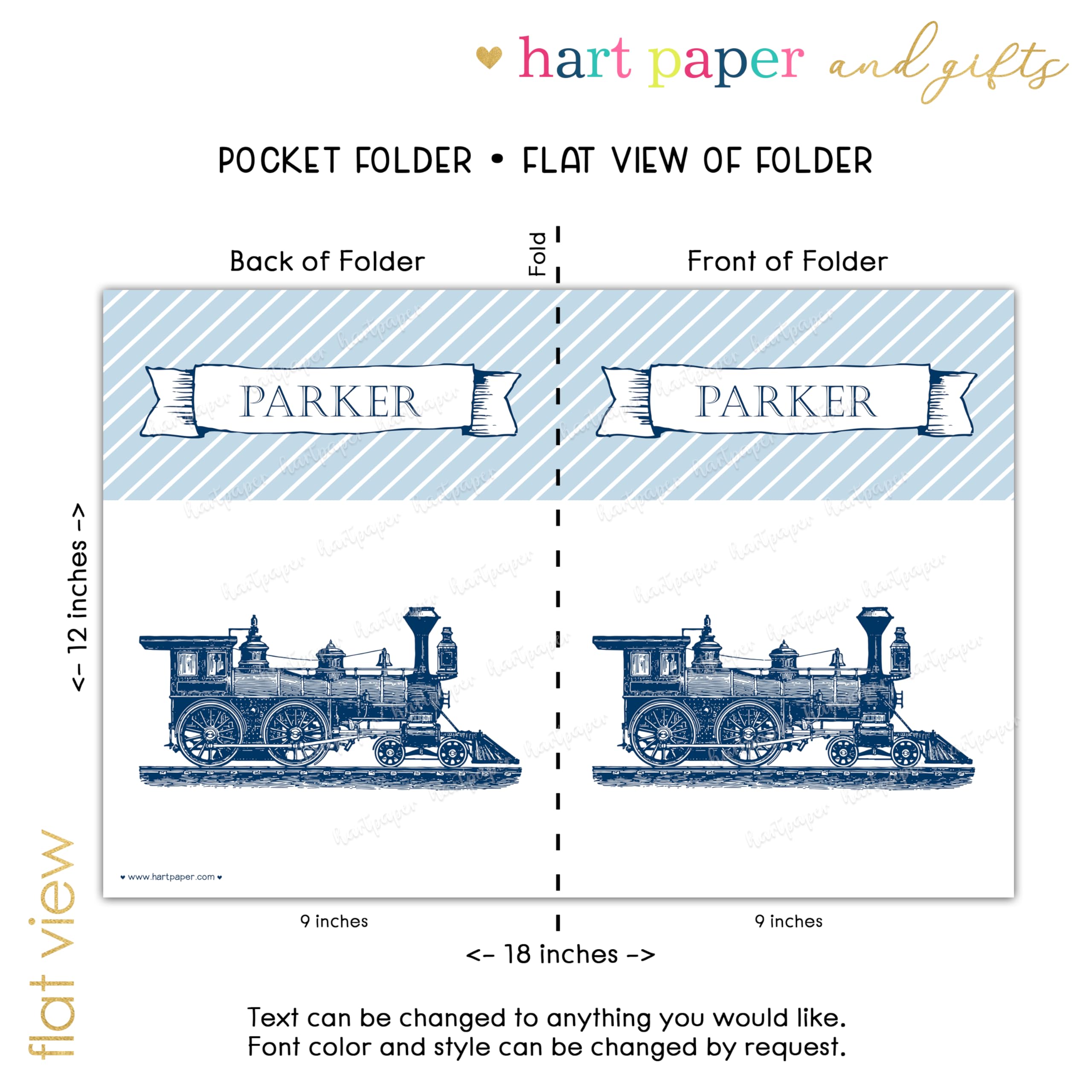 Custom Personalized Train Pocket Folder - Back to School Supplies for Teachers, Students, Kids & Adults - Great for School, Office, Birthday Gifts & Organization