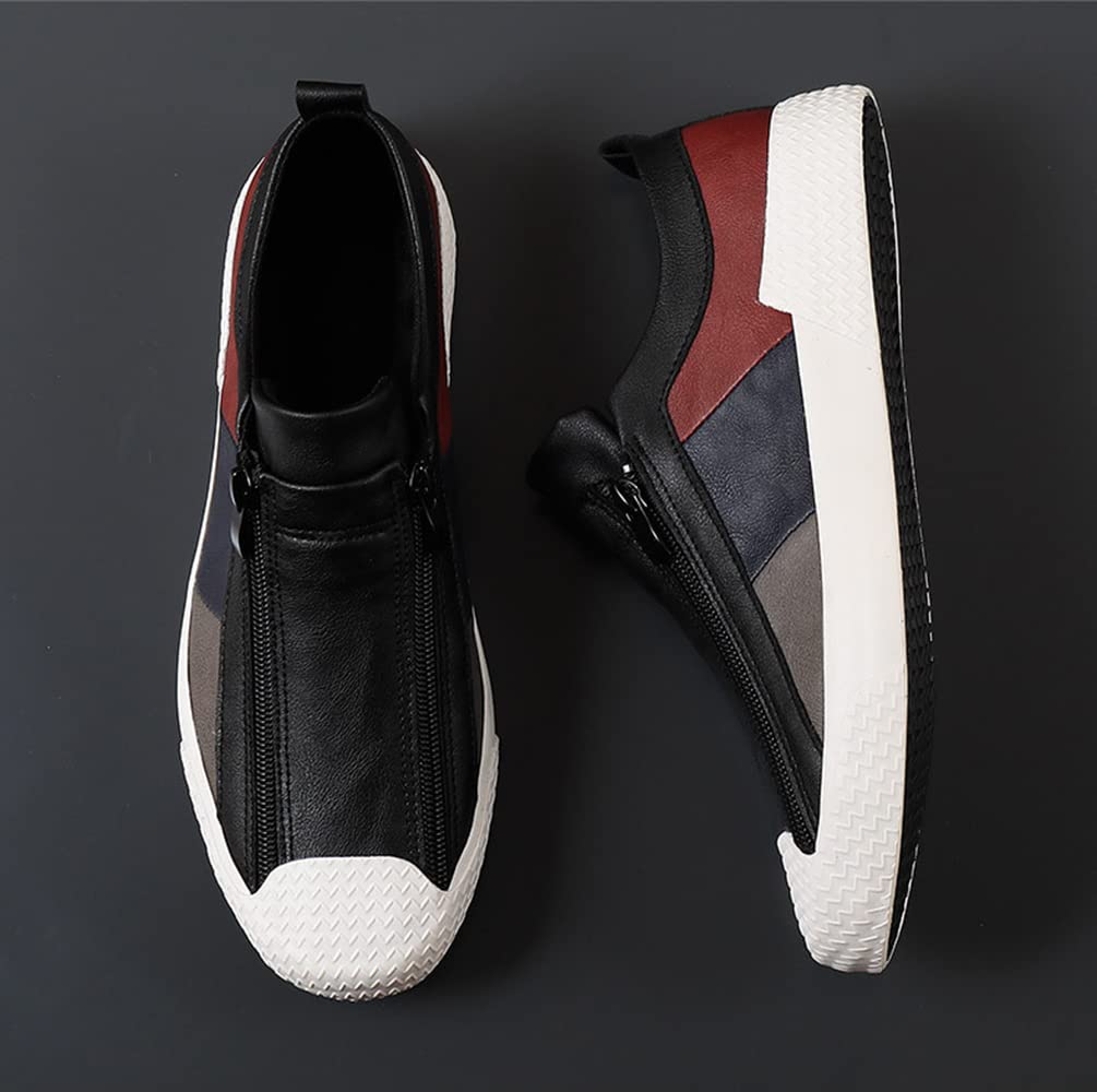 Recyphi Men's Casual Leather Sneakers - Slip On Low Top Driving Shoes with Zipper for Comfort | Perfect for Autumn, Daily Wear & Commuting