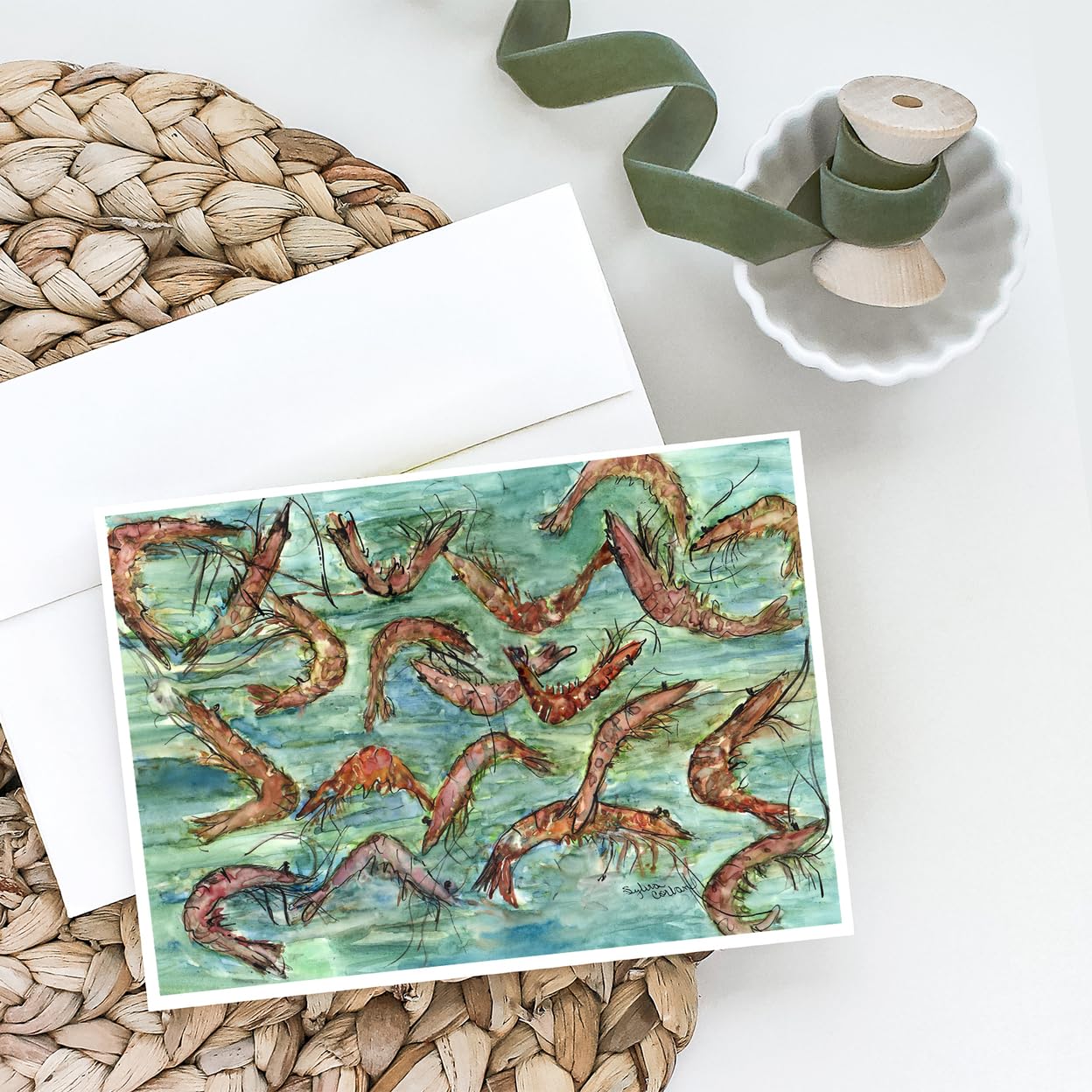 Caroline's Treasures 8943GCA7P Whimsical Shrimp Greeting Cards - Pack of 8 Blank A7 (5x7) Note Cards with Envelopes | Perfect for Birthday Wishes, Thank You Notes & Special Occasions
