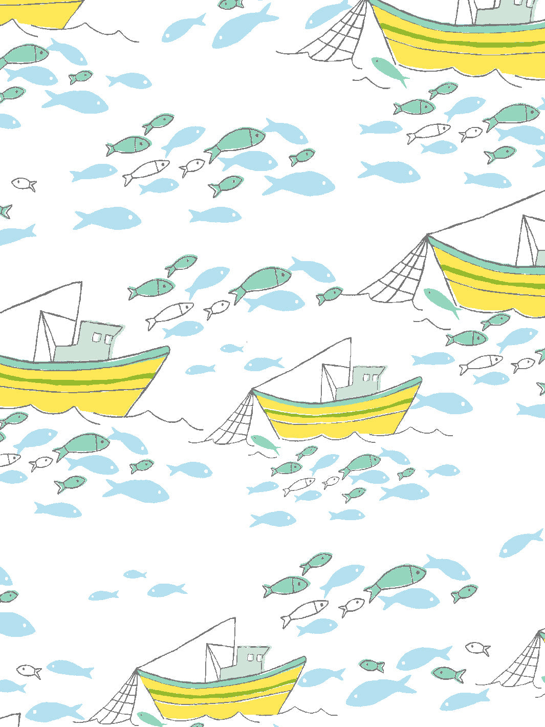 Premium White Fishing Boats Wallpaper by Tea Collection – Perfect for Coastal, Nautical & Beach-Themed Home Decor