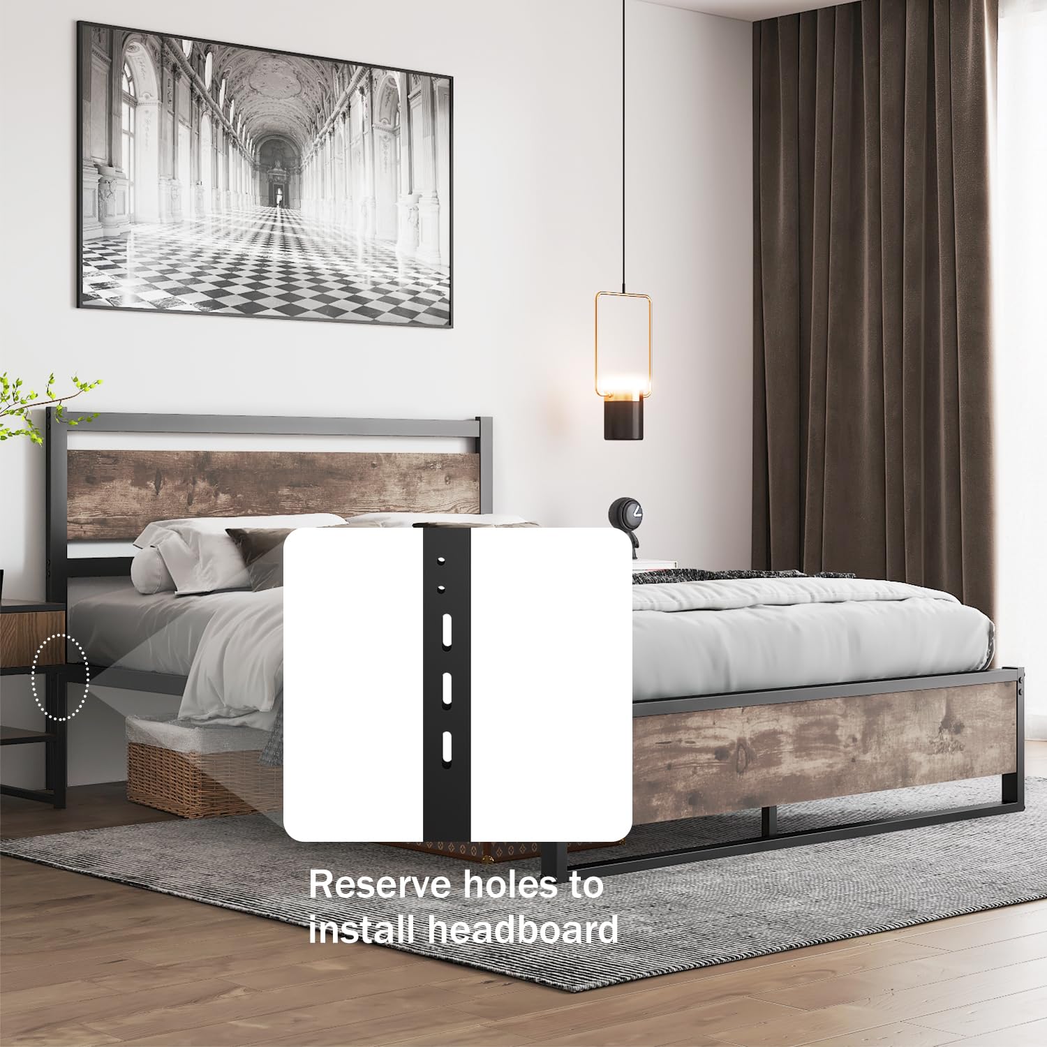 Sturdy Wooden Headboard with Metal Slats - Rustic Style, Easy Assembly for Twin XL/Queen/King Size Beds | Perfect for Farmhouse, Industrial & Modern Bedroom Decor
