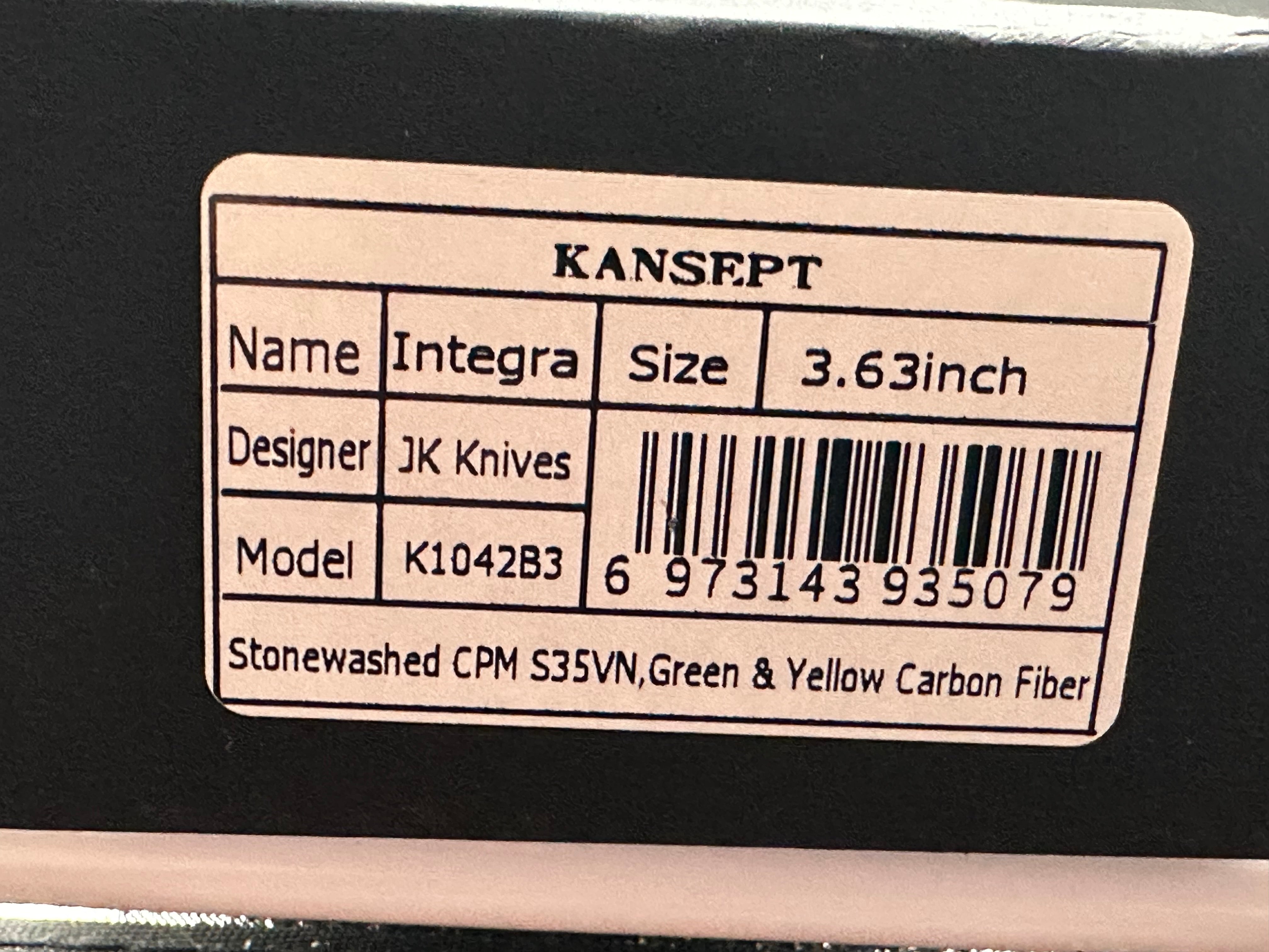 KANSEPT INTEGRA Folding Pocket Knife - Green/Yellow Carbon Fiber Handle, S35VN Steel Plain Edge, Black Stonewash Finish (K1042B3) | EDC, Outdoor Camping, Survival & Everyday Carry Knife