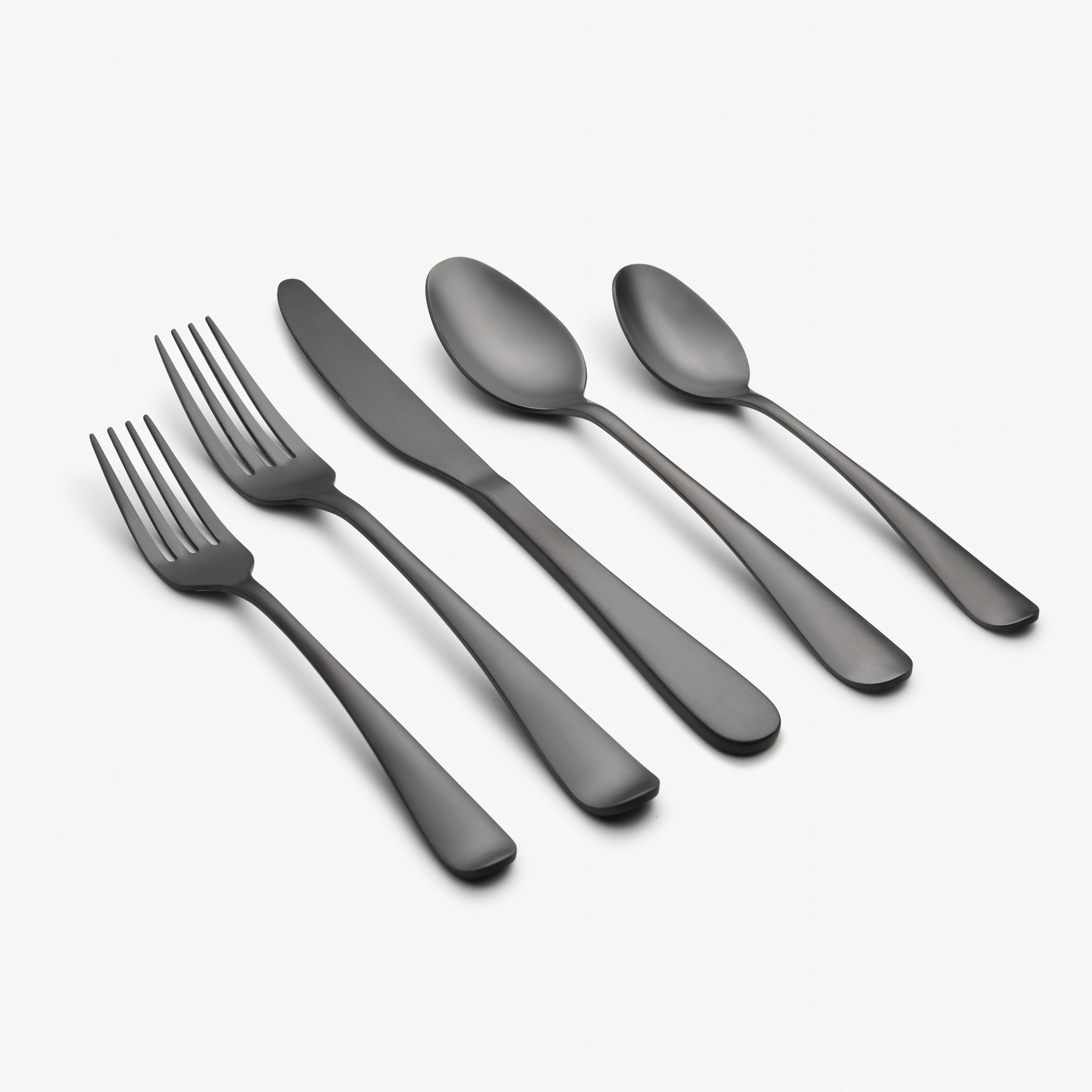 Premium Rhiannon 45-Piece Black Satin Flatware Set - Stainless Steel Cutlery Set for 8, Elegant Dinnerware for Formal Dining, Wedding Registry & Holiday Entertaining