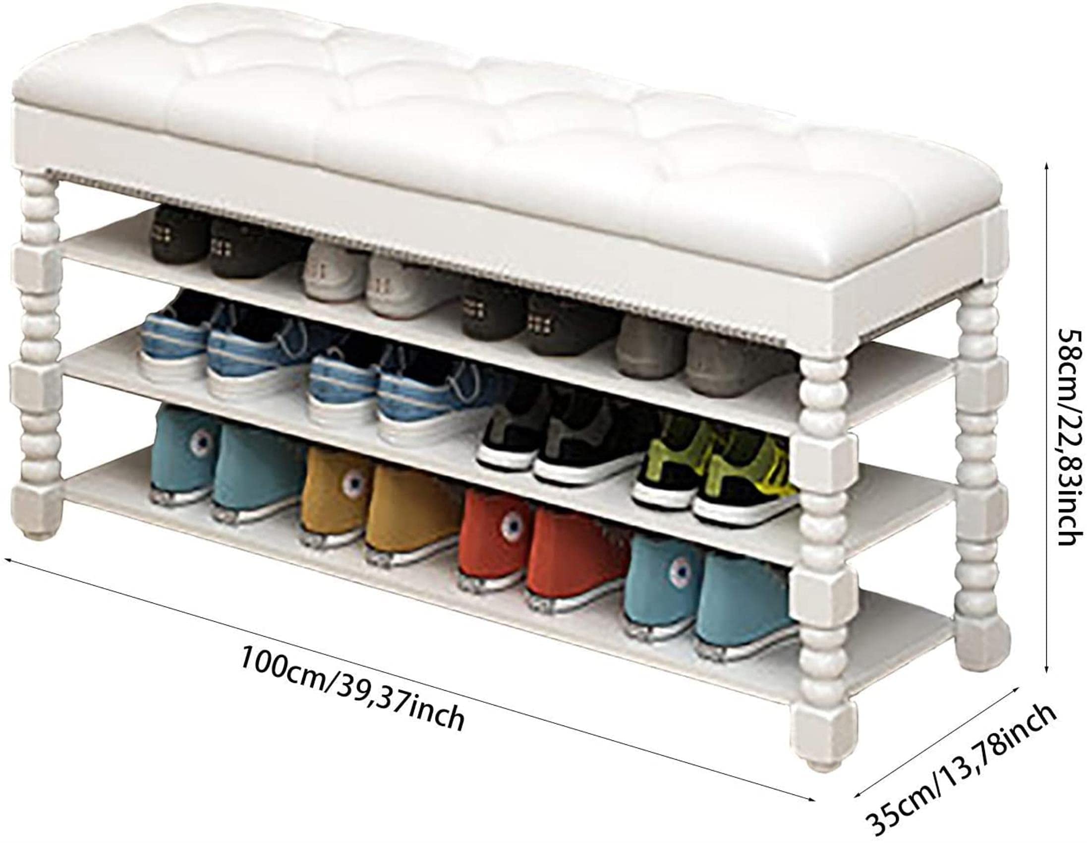 Solid Wood Entryway Storage Bench with Shoe Rack - Multifunctional Foot Stool, Seat & Ottoman for Hallway, Living Room & Bedroom Organization