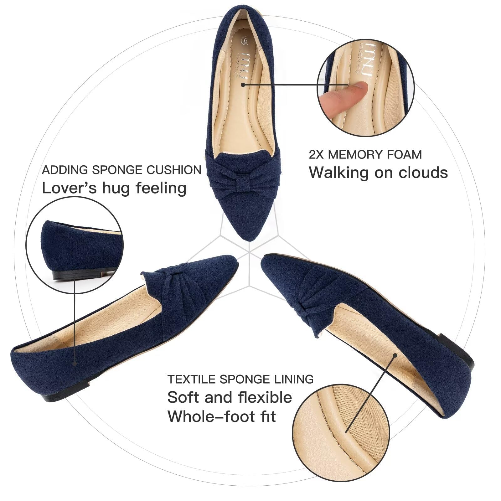 MUSSHOE Women's Comfortable Slip-On Flat Shoes - Casual & Dressy Loafers for Work, Office, and Everyday Wear