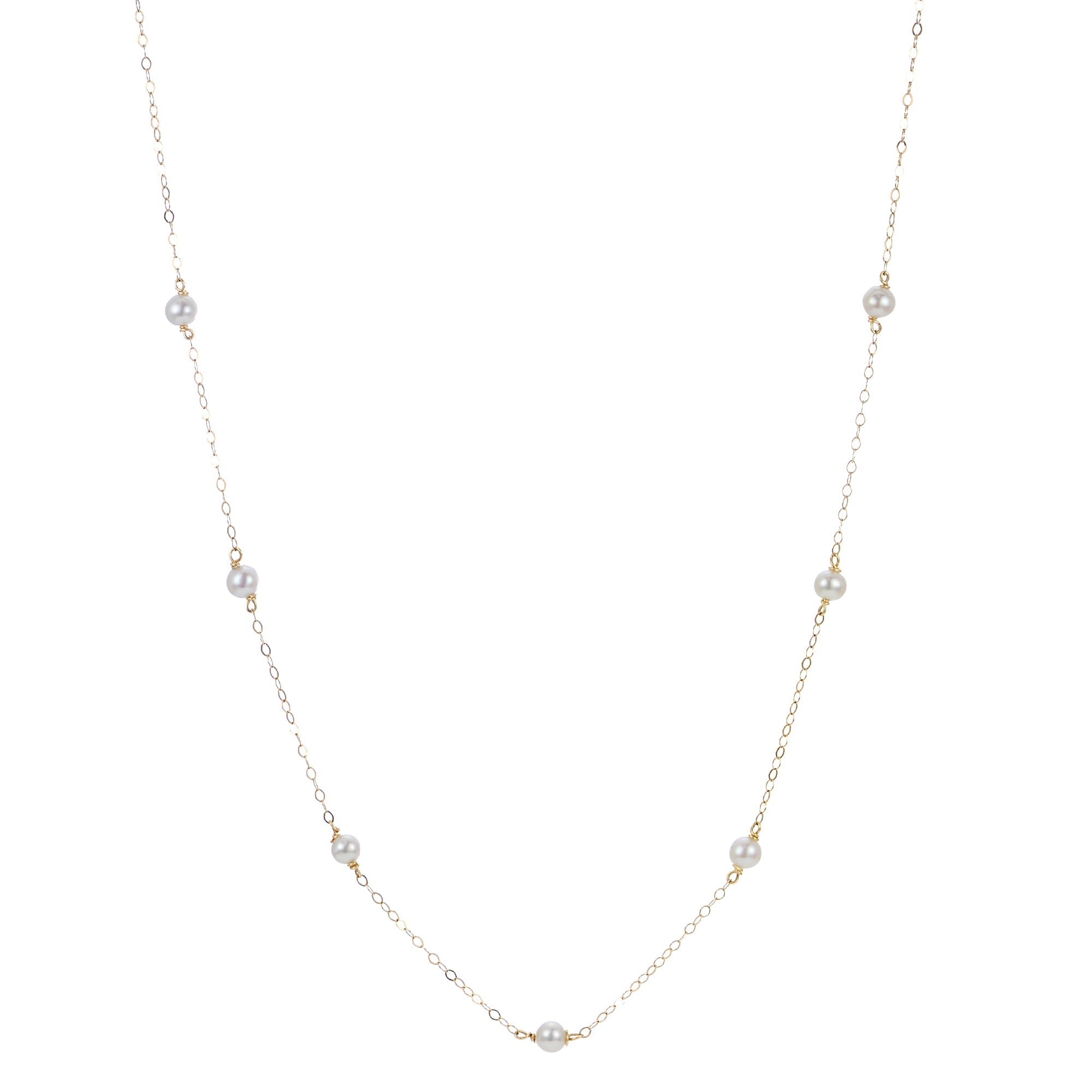 4mm Freshwater Pearl Necklace for Kids - 14K Yellow Gold Station Necklace - Perfect for Birthdays, Gifts & Special Occasions