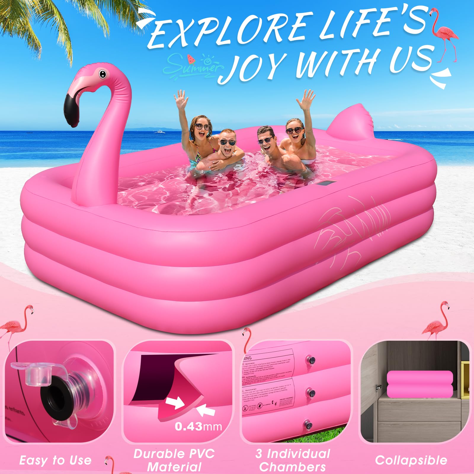 **Solar-Powered Inflatable Pool with LED Lights - 100