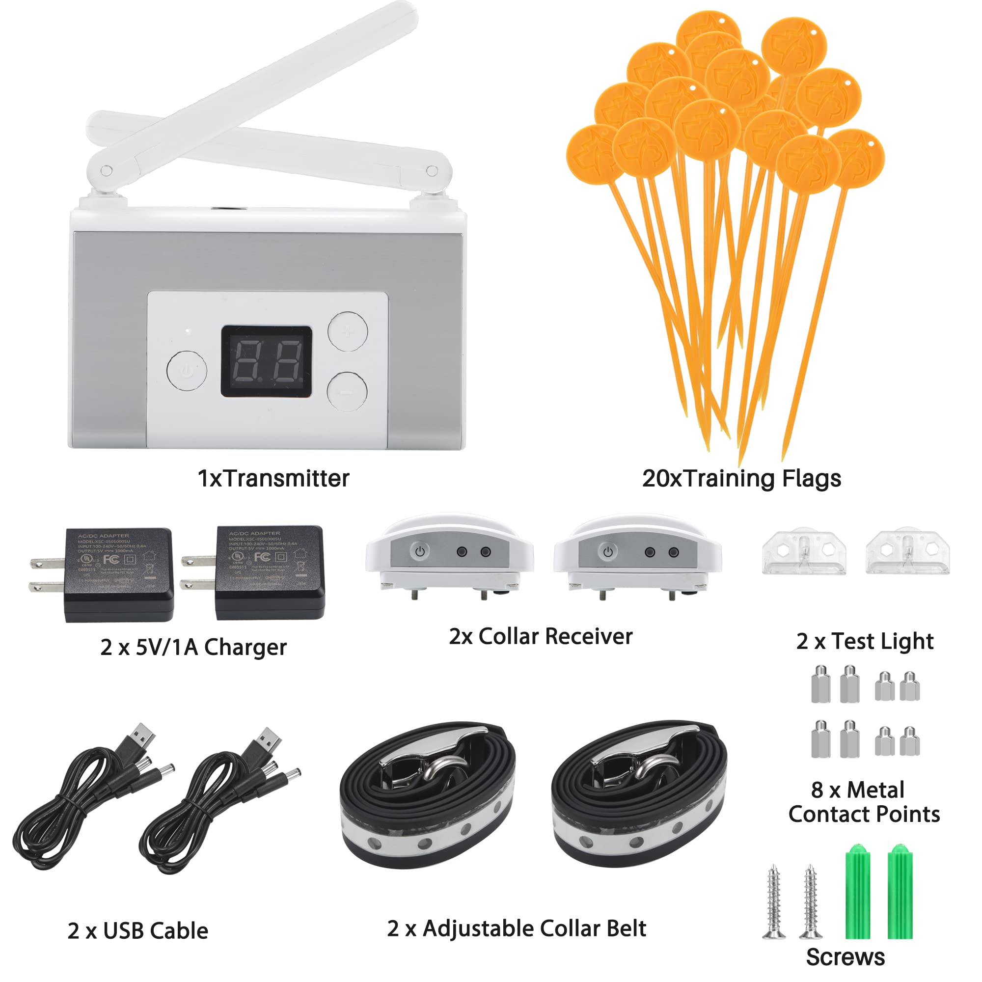 Electric Wireless Dog Fence System - Waterproof & Rechargeable Pet Containment for 2 Dogs | Boundary Control for Medium & Large Dogs | Indoor & Outdoor Use | Perfect for Backyards, Farms & Training (White)