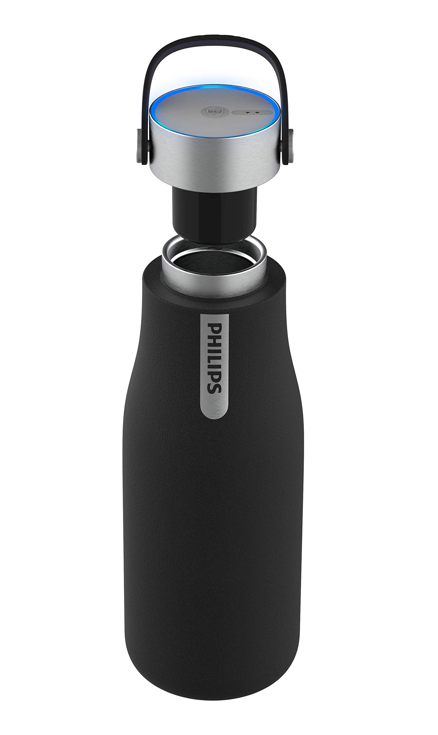 Philips Go Zero Smart UV Wasserfilter Schwarz Groß – Ideal für Kalt- und Warmwasser (4°C - 60°C) | 5V | Perfekt für Zuhause, Büro und Reisen