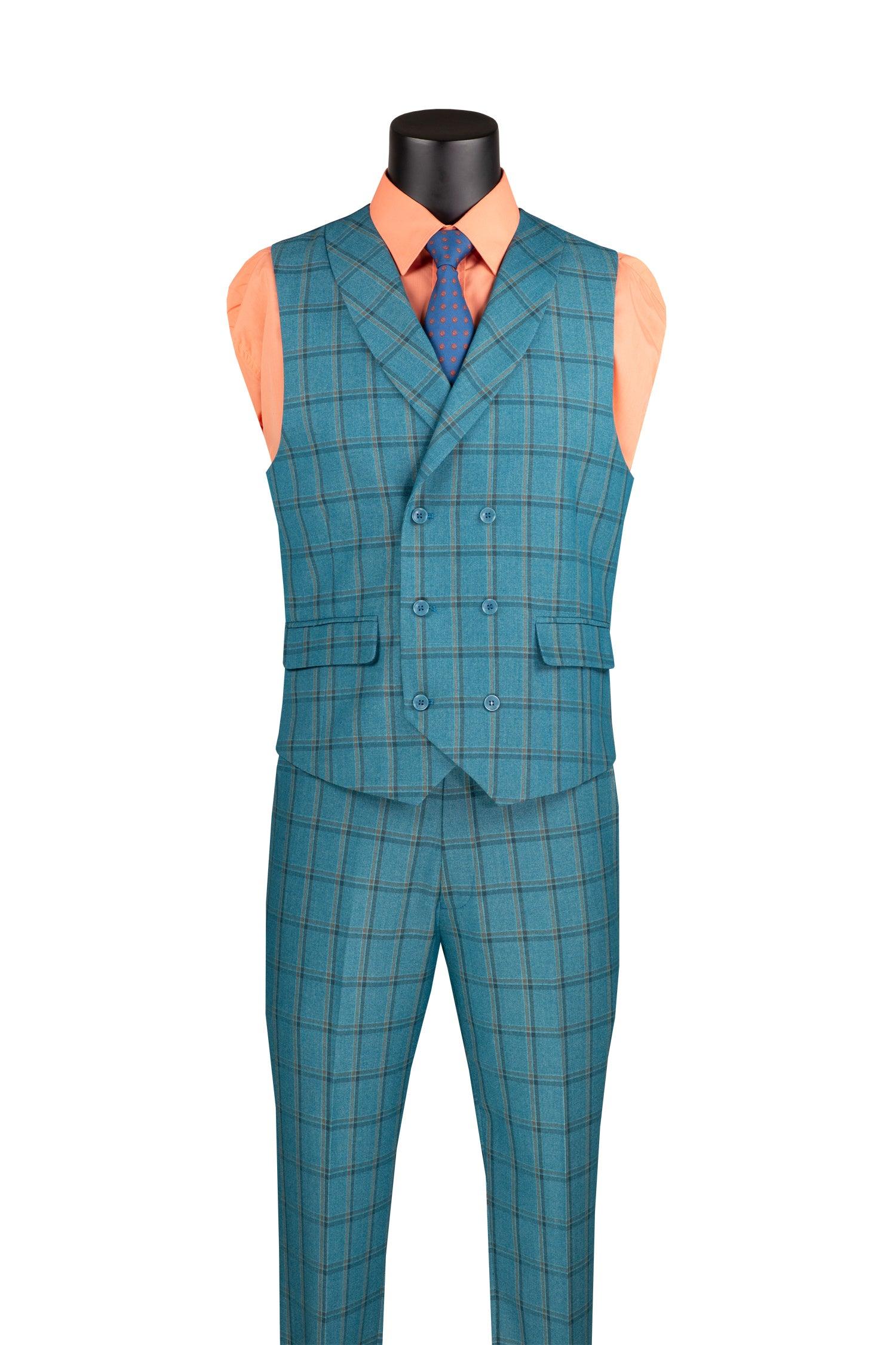 La Scale Collection Windowpane Three Piece Suit in Teal | Premium Men's Formal Wear for Weddings, Business Meetings & Special Occasions