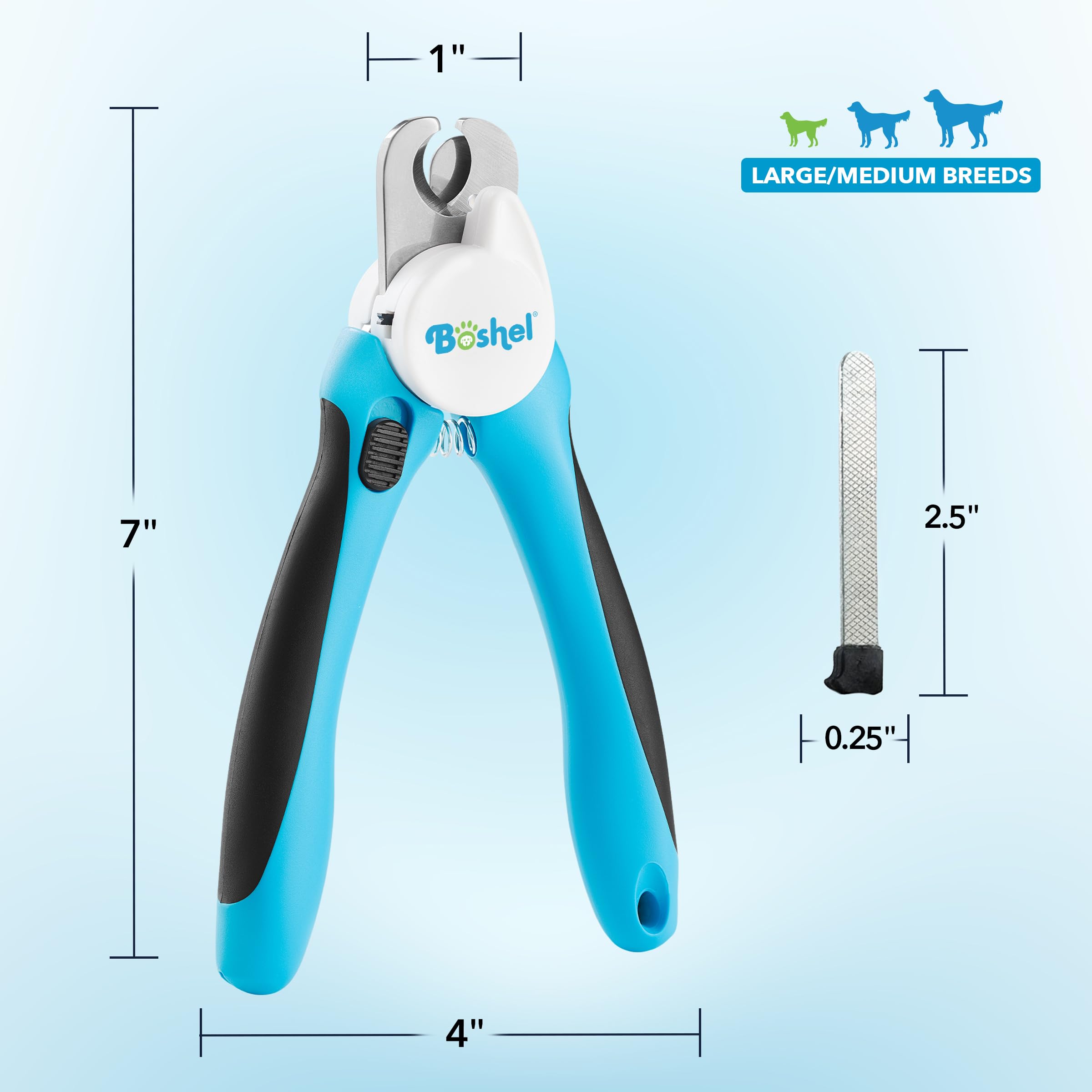 BOSHEL LED Dog Nail Clippers with Light & Safety Guard - Professional Pet Grooming Tool for Large Dogs, Prevents Over Cutting with Sharp Blades & Includes Nail File - Perfect for At-Home Dog Nail Trimming and Pet Grooming Sessions