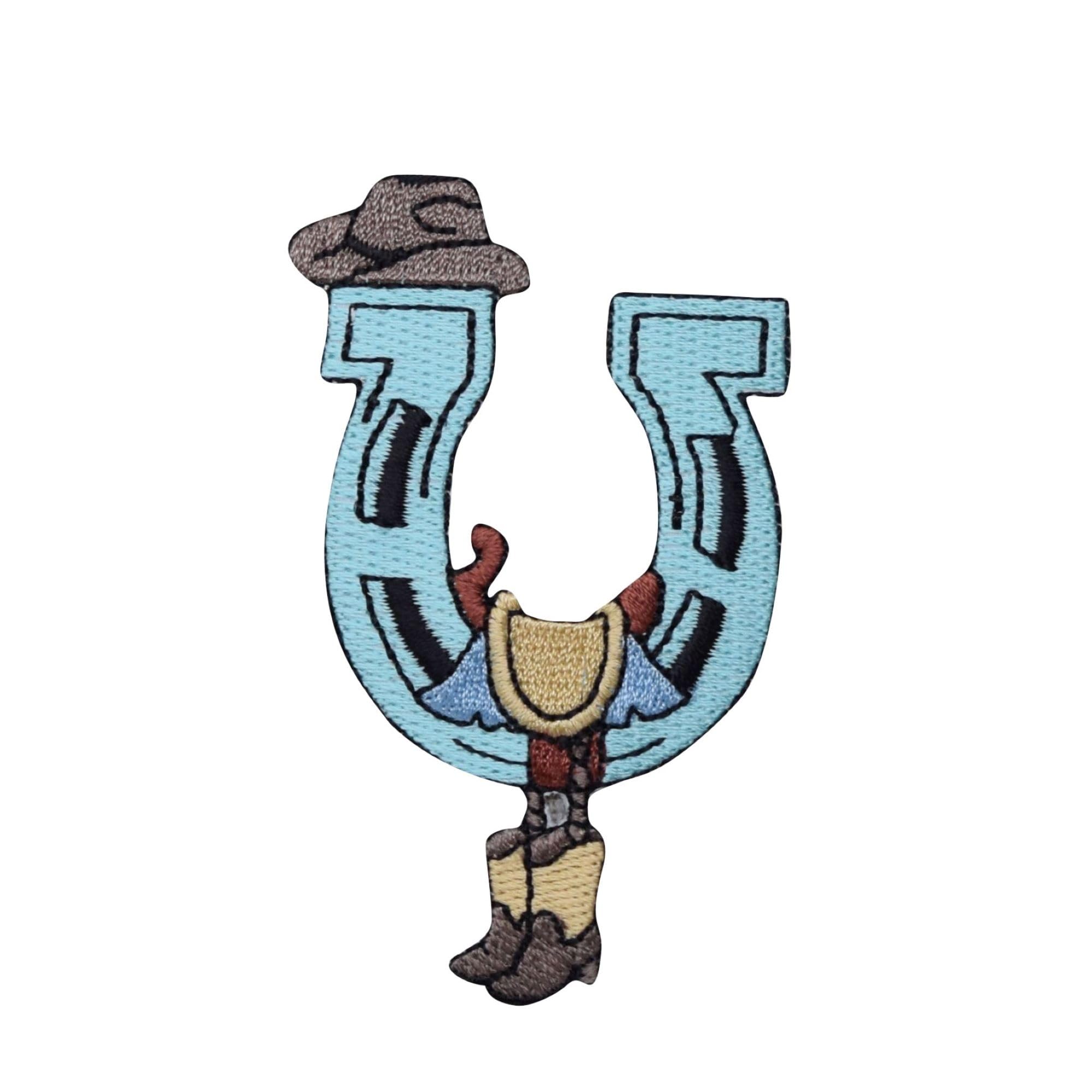 Western Horseshoe with Saddle, Cowboy Boots & Hat Embroidered Iron-On Patch (1 Pack) - Perfect for DIY Denim Jackets, Biker Vests & Western Costume Accessories