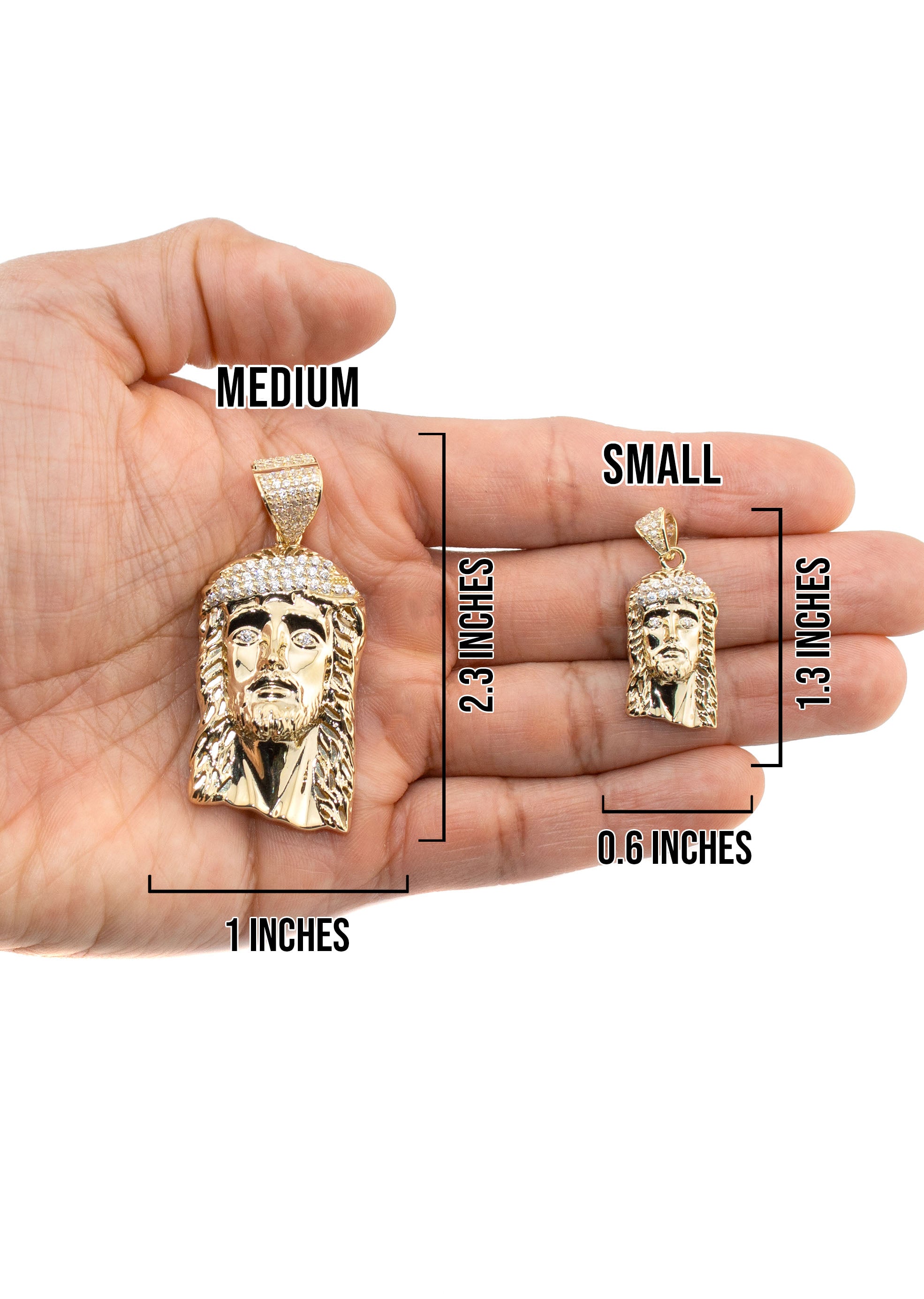 10K Yellow Gold Jesus Head Necklace for Men & Women - Small 7g & Large 22g - Religious Jewelry Gift for Baptism, Confirmation & Daily Wear