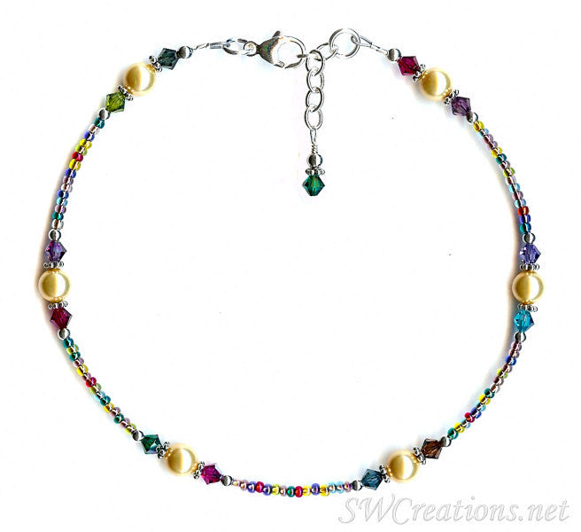 Gold Pearl Crystal Anklet - Elegant Holiday Party Jewelry for Women - Perfect for Christmas, New Year & Special Occasions